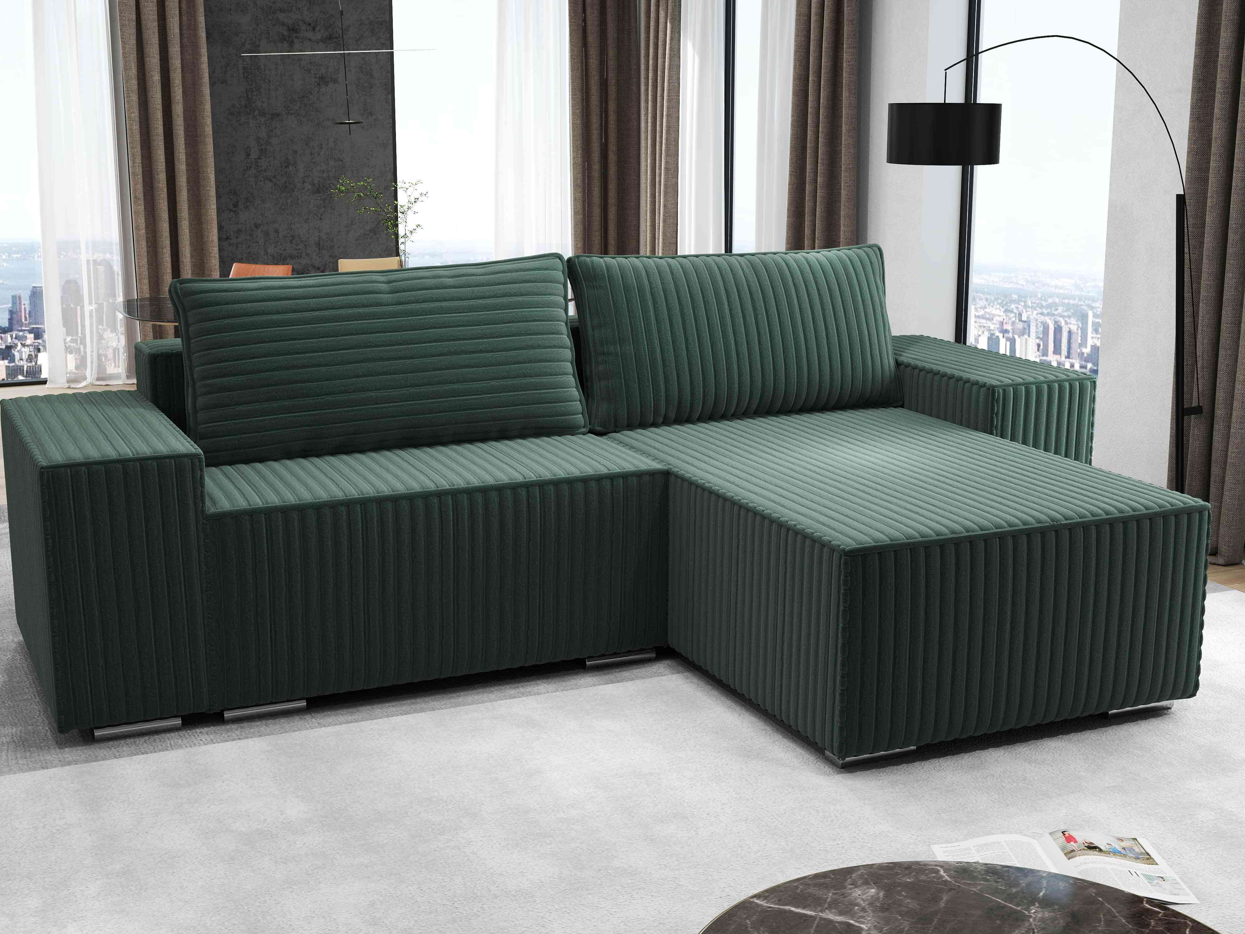 Colțar extensibil dumonde cu ladă de depozitare si sezut confortabil din spuma HR, Dream Ambience Verde 290x185 cm II Fabrica