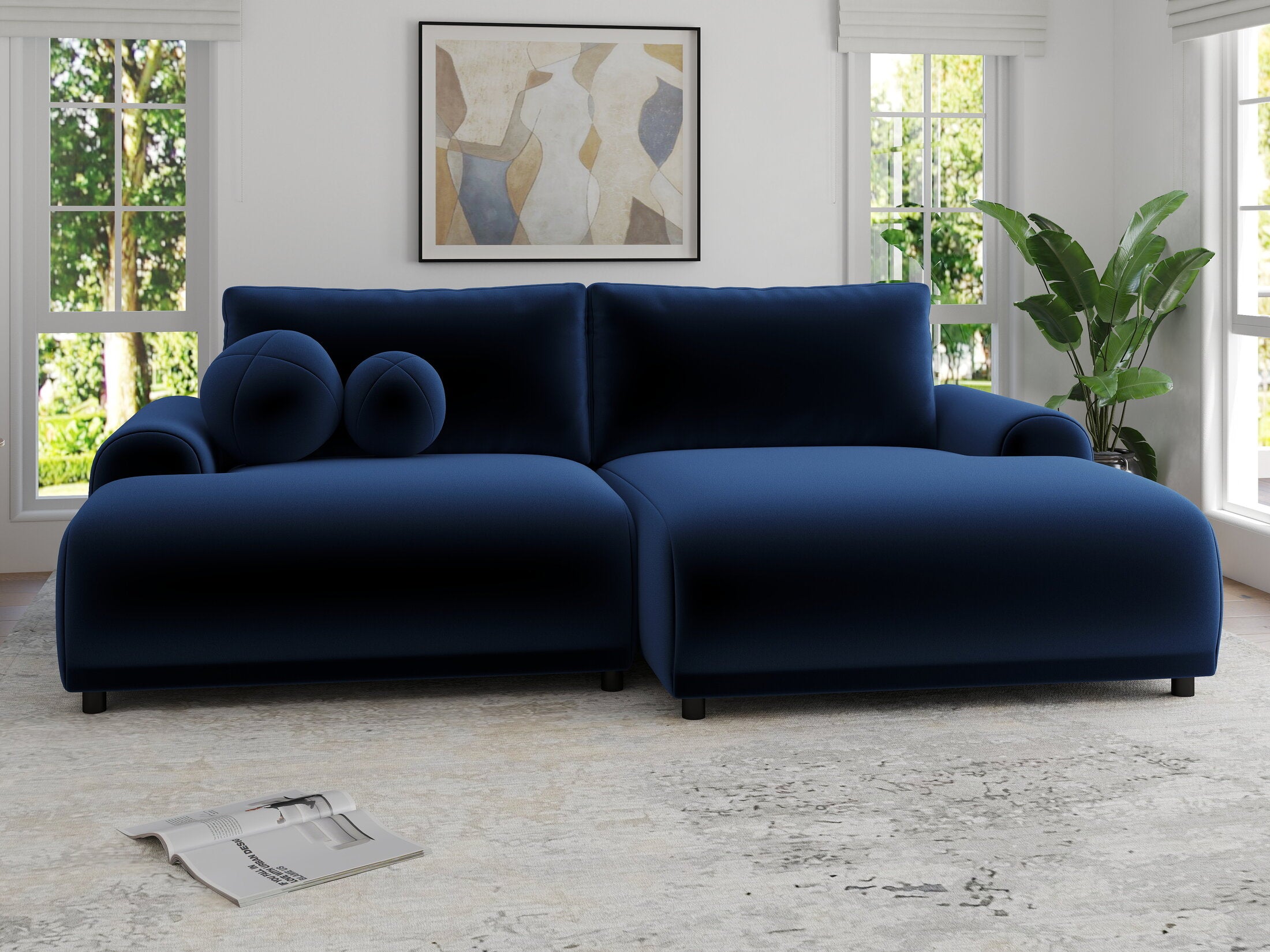 Colțar extensibil dumonde cu ladă de depozitare și șezut confortabil din spumă HR, Carlo Royal Albastru Navy 240x145 cm II