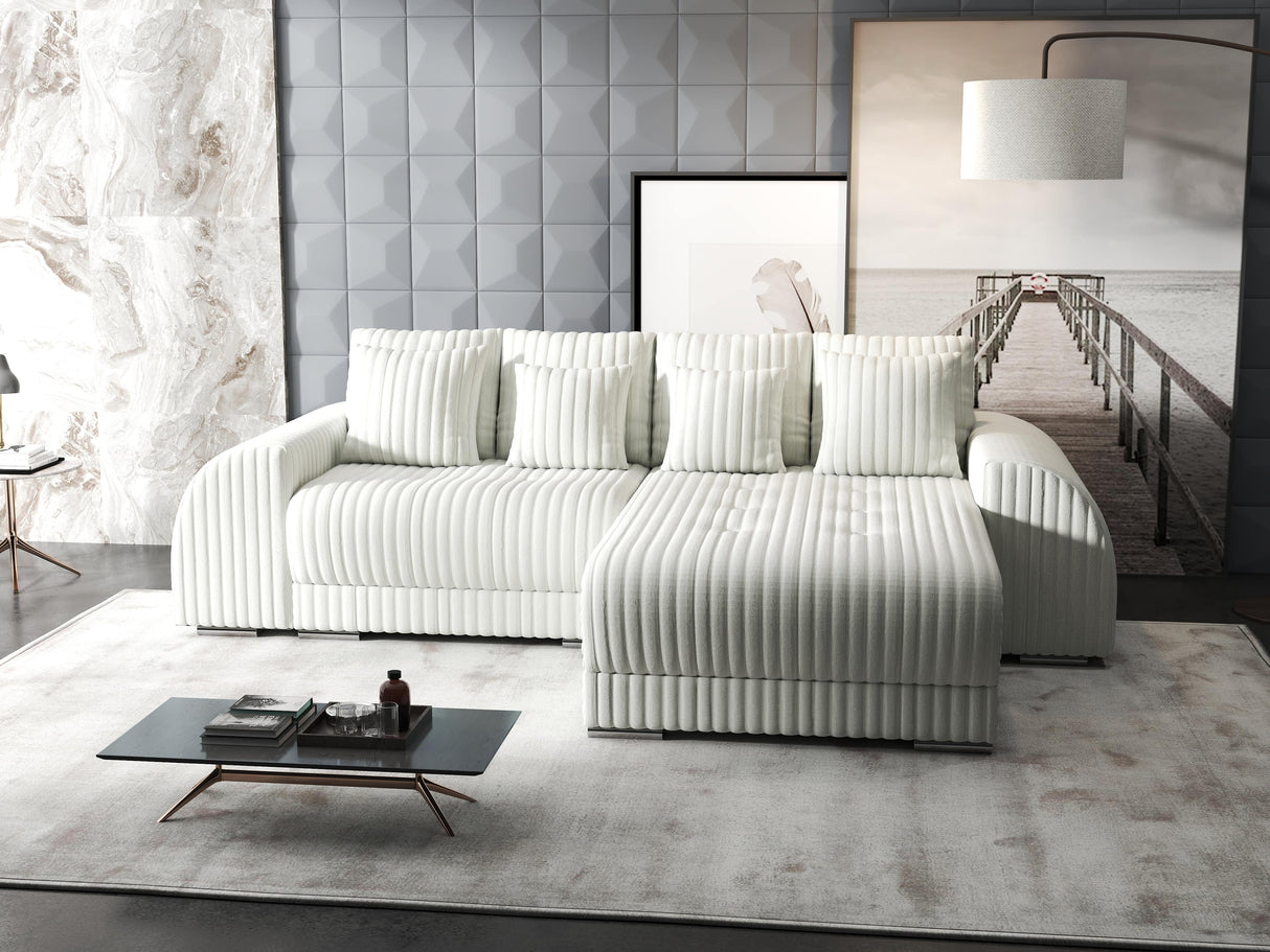 Colțar extensibil dumonde cu ladă de depozitare si sezut confortabil din spuma HR, Verona Ambience Alb II 290x185 cm Fabrica