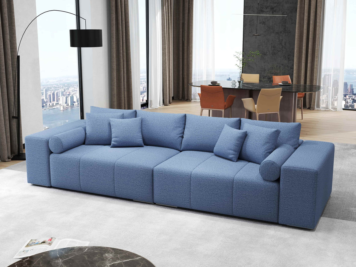 Canapea extensibilă dumonde cu ladă de depozitare si sezut confortabil din spuma HR, Marbela Enjoy Lux Blue XXL 295x100 cm fabrica