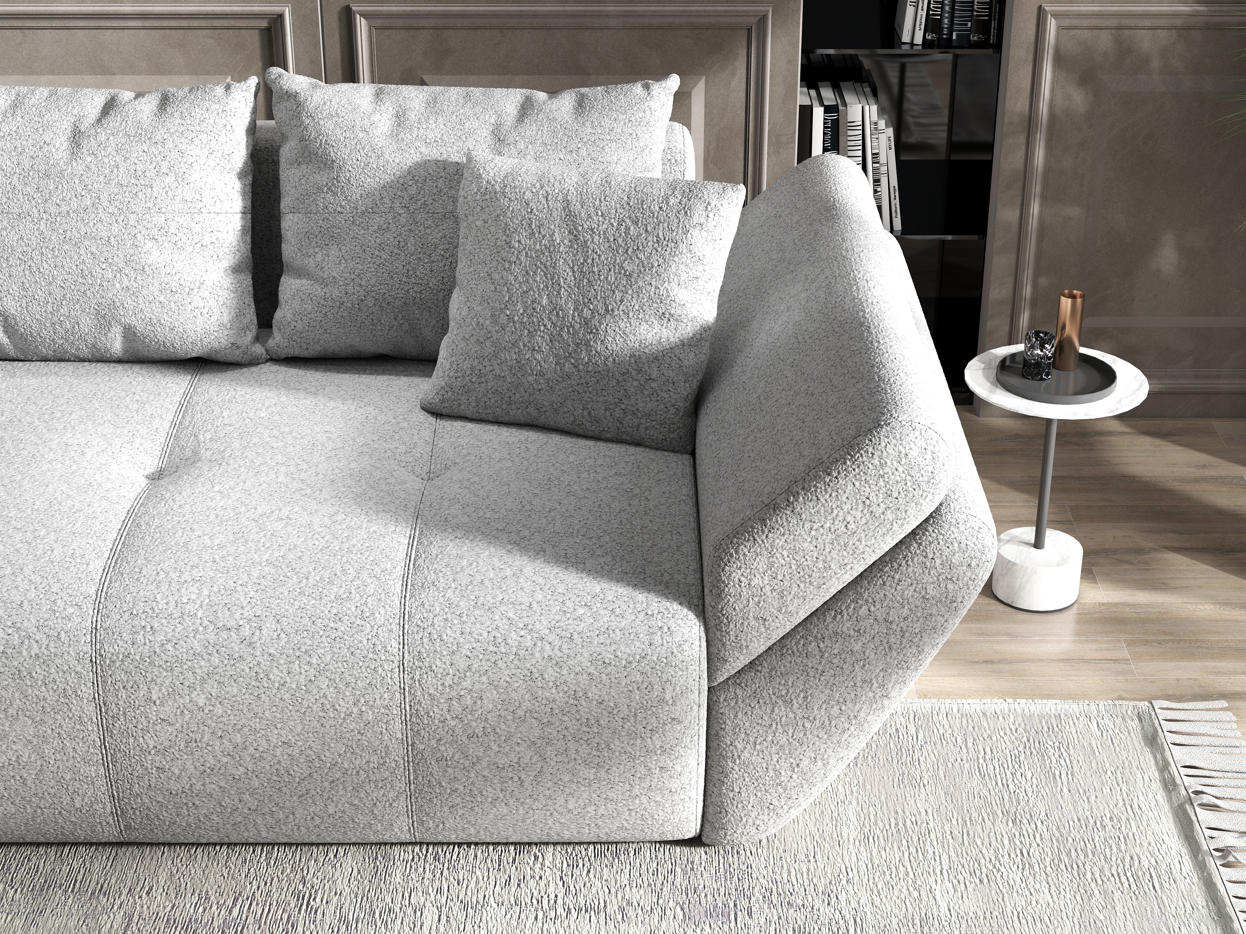 Canapea extensibilă dumonde cu ladă de depozitare si sezut confortabil din spuma HR, Berlin Euphoria Grey 250x100 cm Fabrica