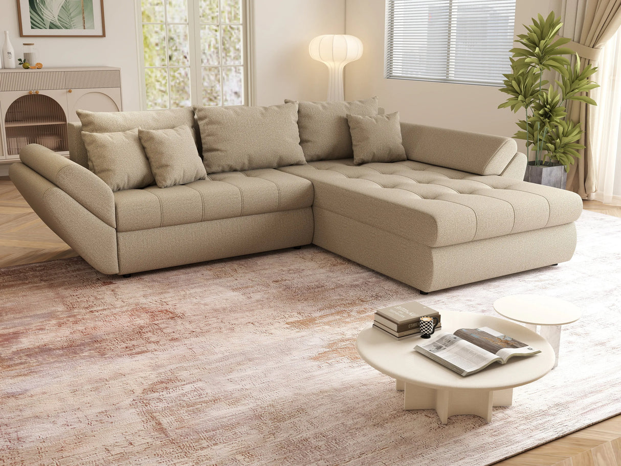 Colțar extensibil dumonde cu ladă de depozitare si sezut confortabil din spuma HR, Loana Camel II 270x185 cm Fabrica