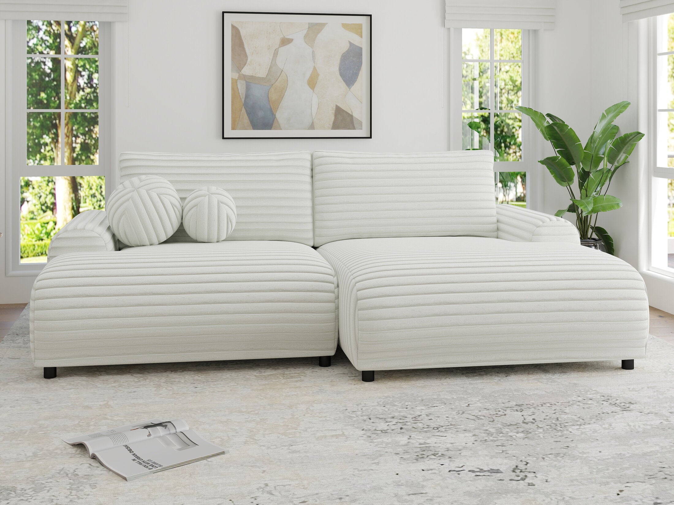 Colțar extensibil dumonde cu ladă de depozitare și șezut confortabil din spumă HR, Carlo Ambience Alb 240x145 cm II