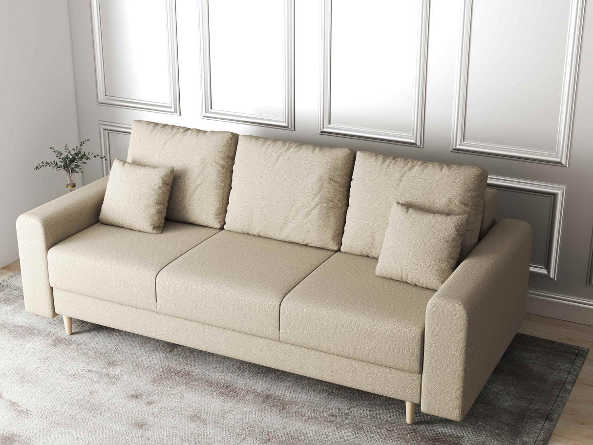 Canapea extensibilă dumonde cu ladă de depozitare si sezut confortabil din spuma HR, Kronos Enjoy Beige 210x100 cm fabrica