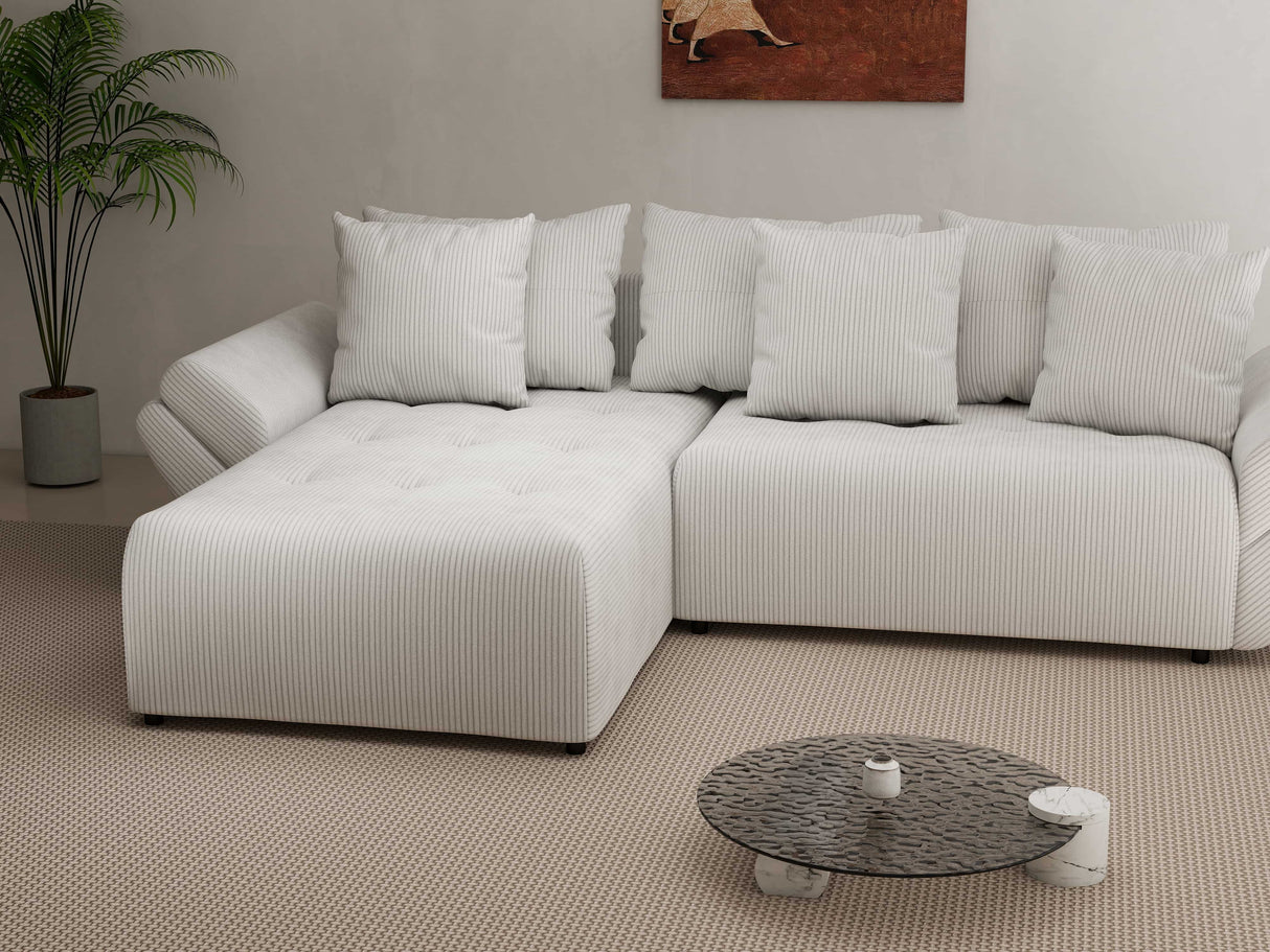 Colțar extensibil dumonde cu ladă de depozitare si sezut confortabil din spuma HR, Berlin Zoom Pearl 280x185 cm Fabrica