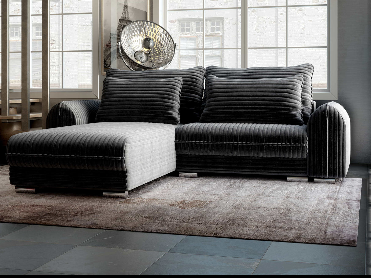 Colțar extensibil dumonde cu ladă de depozitare si sezut confortabil din spuma HR, Denver Ambience Gri 275x185 cm Fabrica
