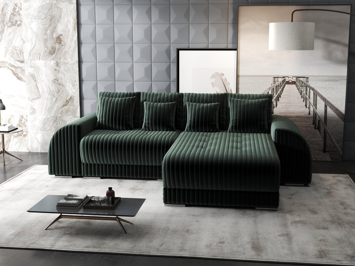 Colțar extensibil dumonde cu ladă de depozitare si sezut confortabil din spuma HR, Verona Ambience Verde II 290x185 cm Fabrica