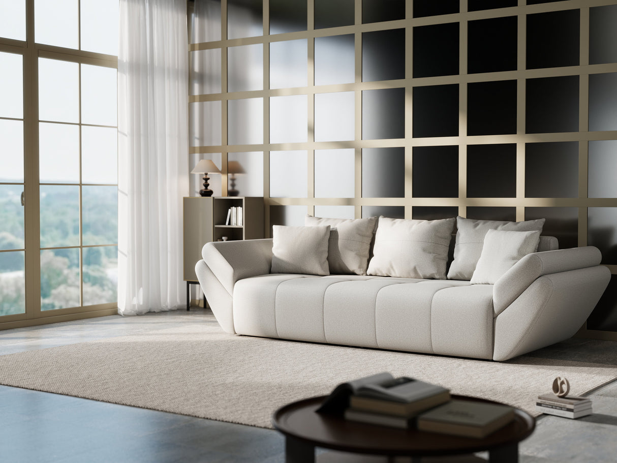 Canapea extensibilă dumonde cu ladă de depozitare si sezut confortabil din spuma HR, Berlin New Bej 250x100 cm Fabrica