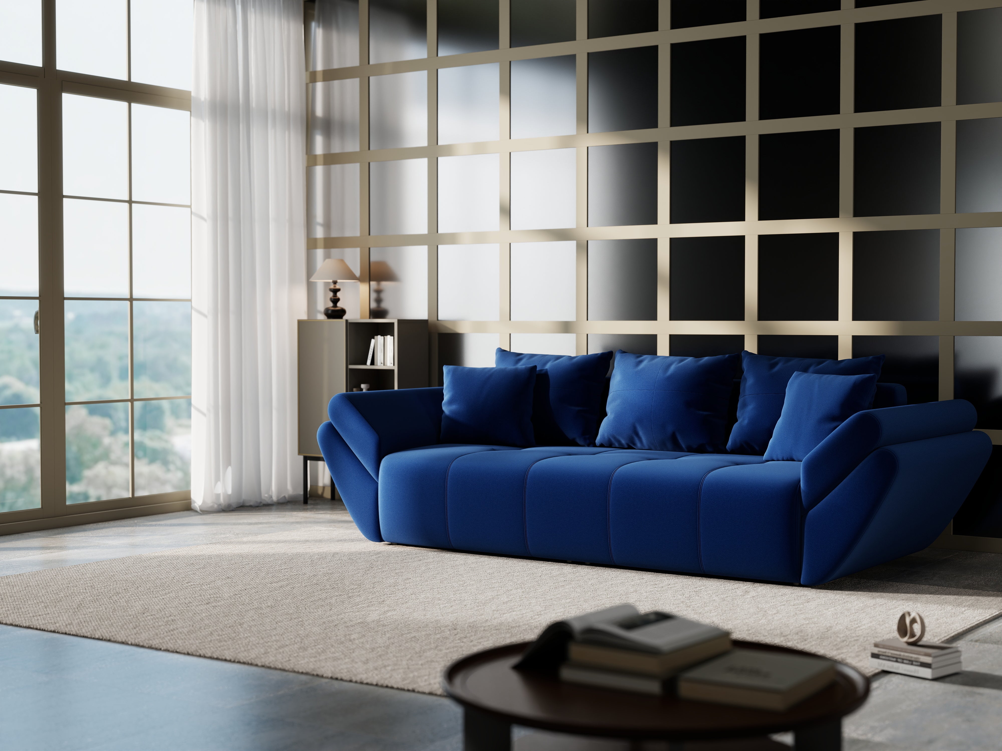 Canapea extensibilă dumonde cu ladă de depozitare si sezut confortabil din spuma HR, Berlin Navy Blue 250x100 cm Fabrica