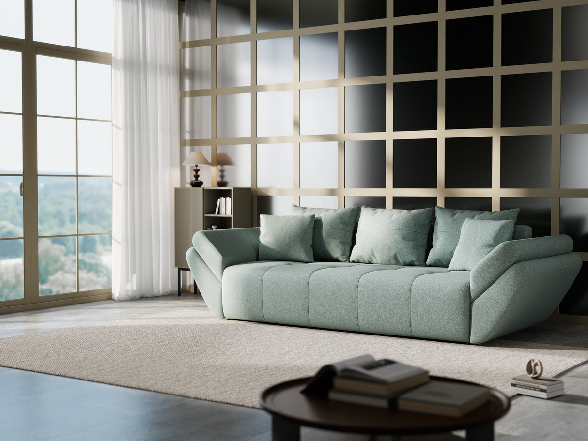 Canapea extensibilă dumonde cu ladă de depozitare si sezut confortabil din spuma HR, Berlin Mint 250x100 cm Fabrica
