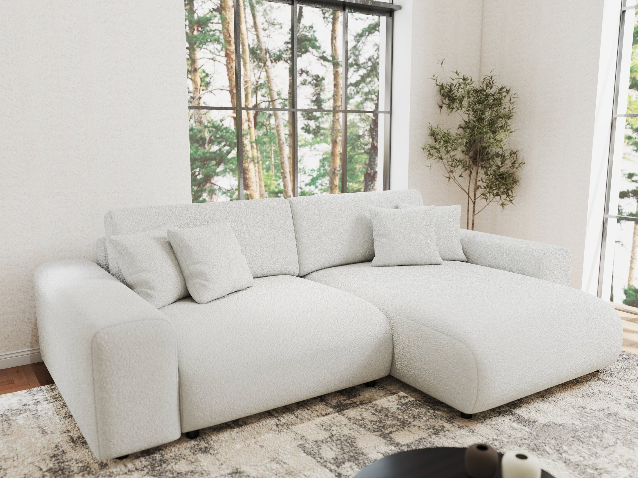 Colțar extensibil dumonde cu ladă de depozitare si sezut confortabil din spuma HR, Sarina Euphoria Alb 255x168 cm II