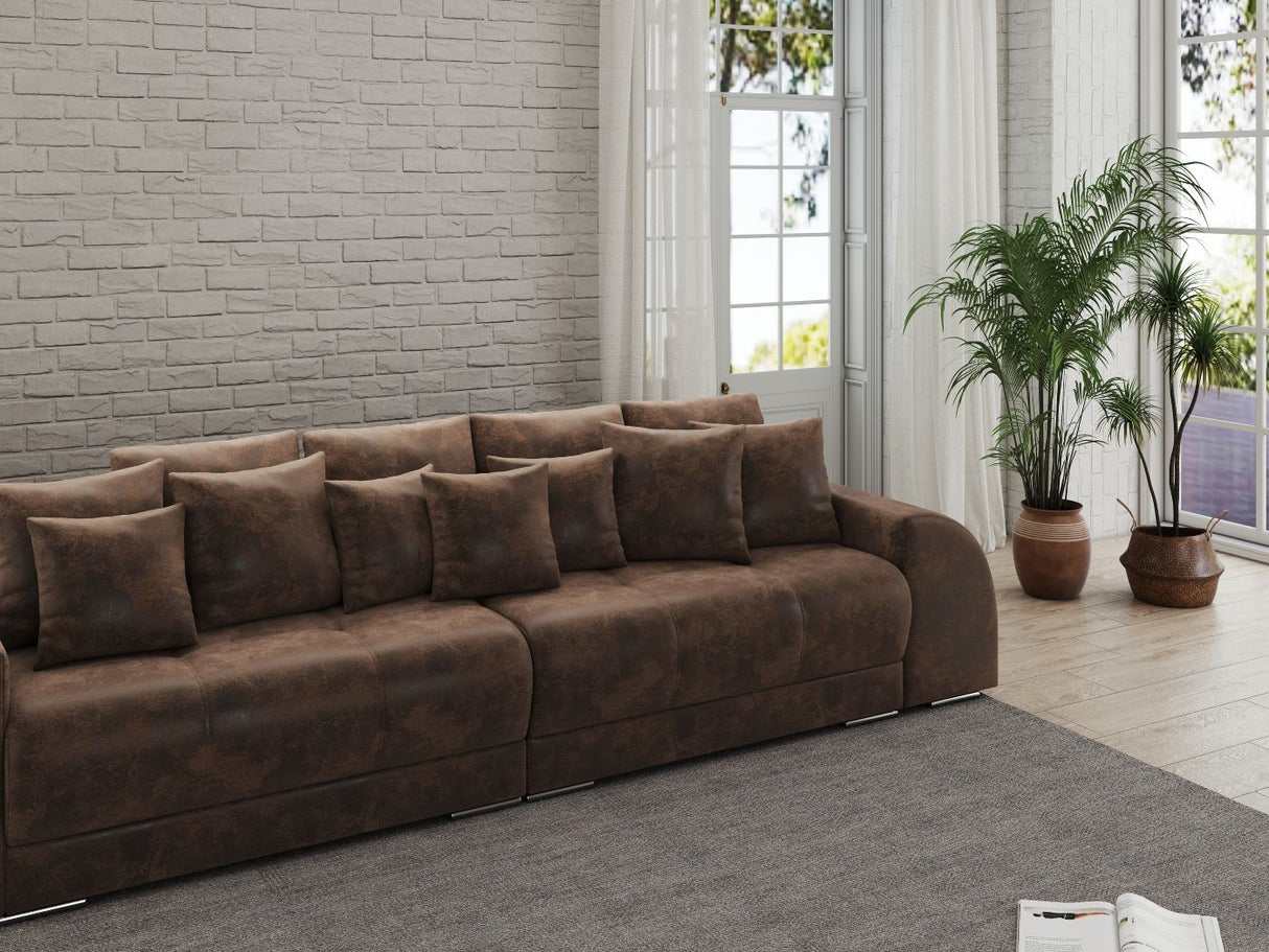 Canapea extensibilă dumonde cu 2 lăzi de depozitare si sezut confortabil din spuma HR, Big Sofa Verona Madagaskar Brown 310x100 cm Fabrica