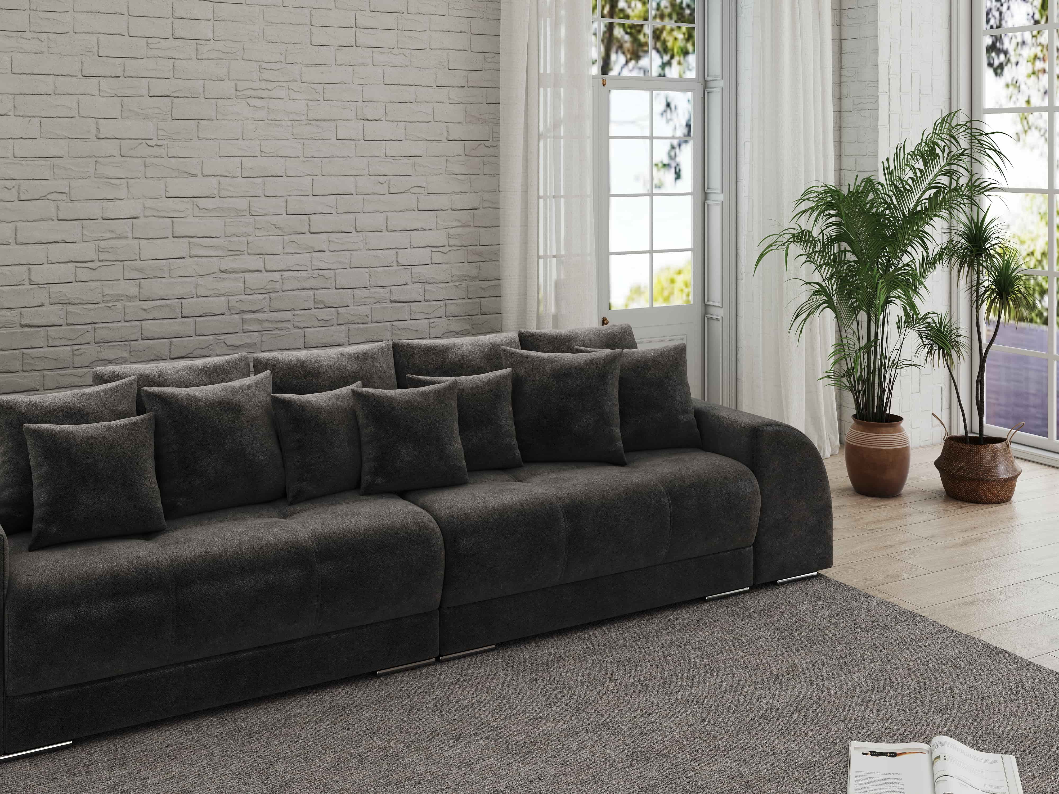 Canapea extensibilă dumonde cu 2 lăzi de depozitare si sezut confortabil din spuma HR, Big Sofa Verona Tobago Anthracit 310x100 cm Fabrica