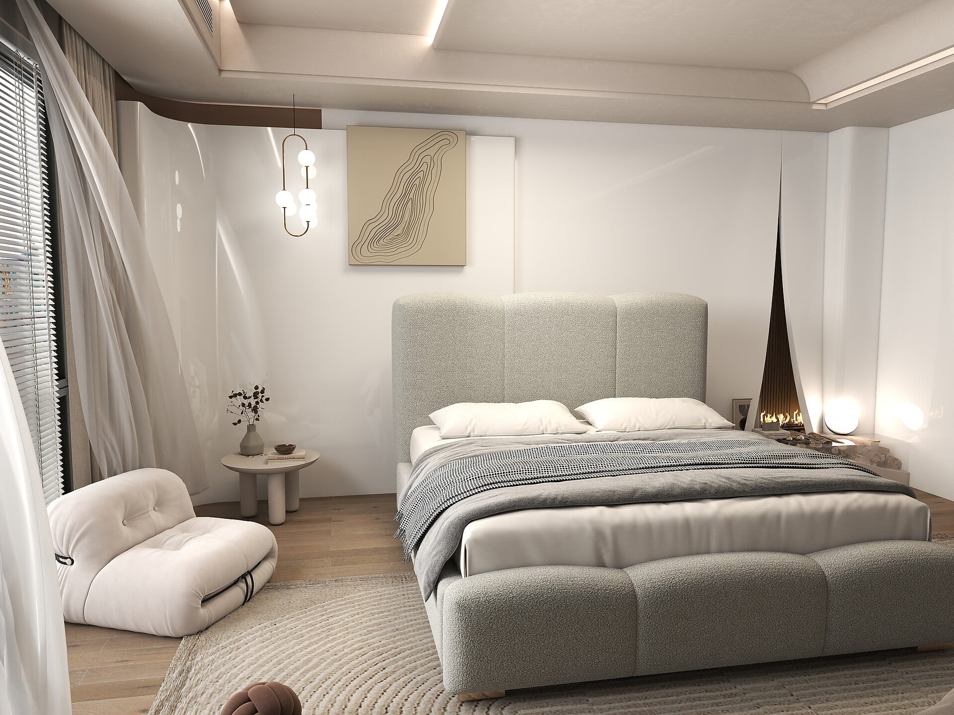 Pat dormitor dumonde, tapitat gri, Havana 160x200 cm, somiera rabatabila inclusa, spatiu depozitare