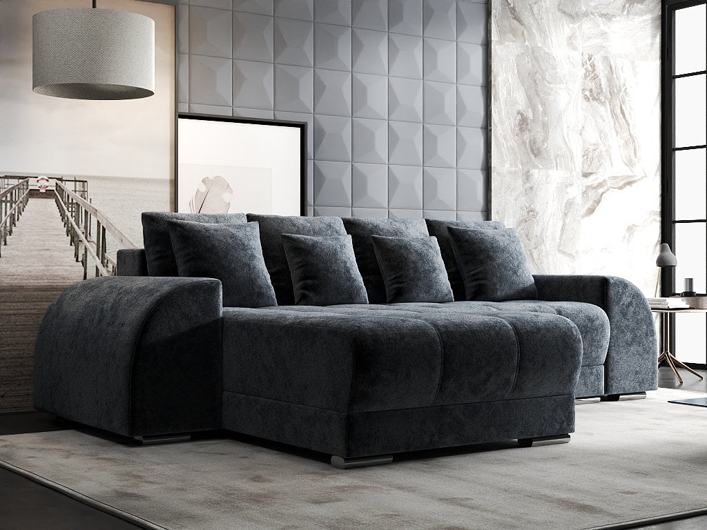 Colțar extensibil dumonde cu ladă de depozitare si sezut confortabil din spuma HR, Verona Euphoria Grafit 290x185 cm Fabrica