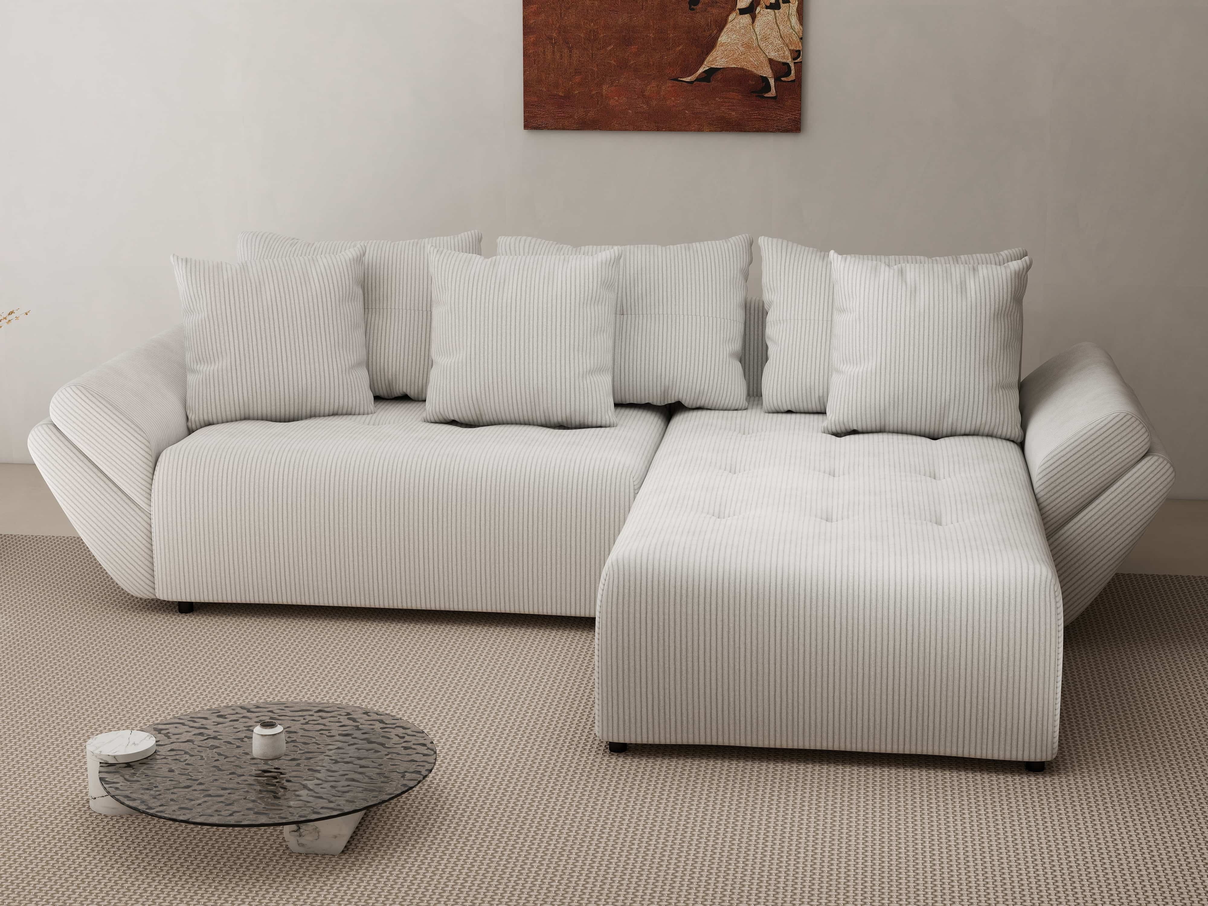 Colțar extensibil dumonde cu ladă de depozitare si sezut confortabil din spuma HR, Berlin Zoom Pearl 280x185 cm II Fabrica