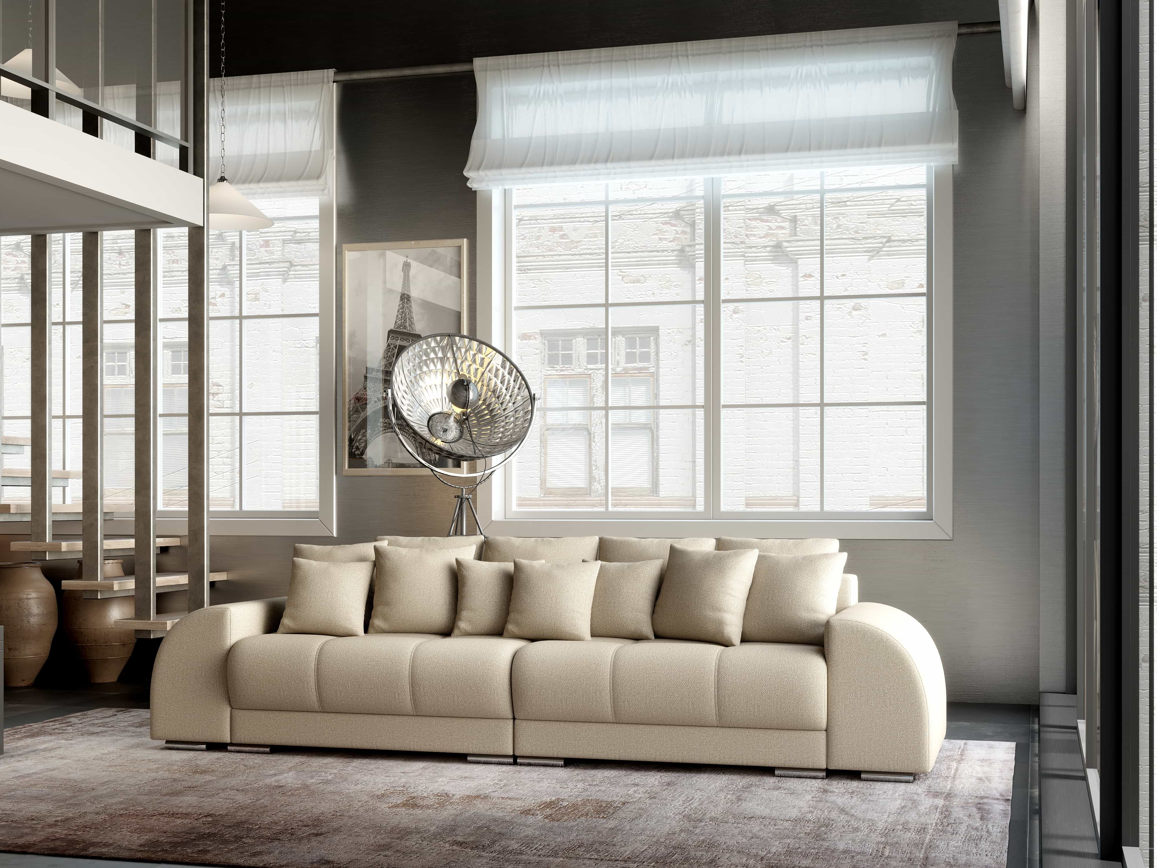 Canapea extensibilă dumonde cu 2 lăzi de depozitare si sezut confortabil din spuma HR, Big Sofa Verona Enjoy Lux 02 Beige 310x100 cm Fabrica