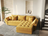 Colțar extensibil dumonde cu ladă de depozitare si sezut confortabil din spuma HR, Loana Muștar II 270x185 cm Fabrica
