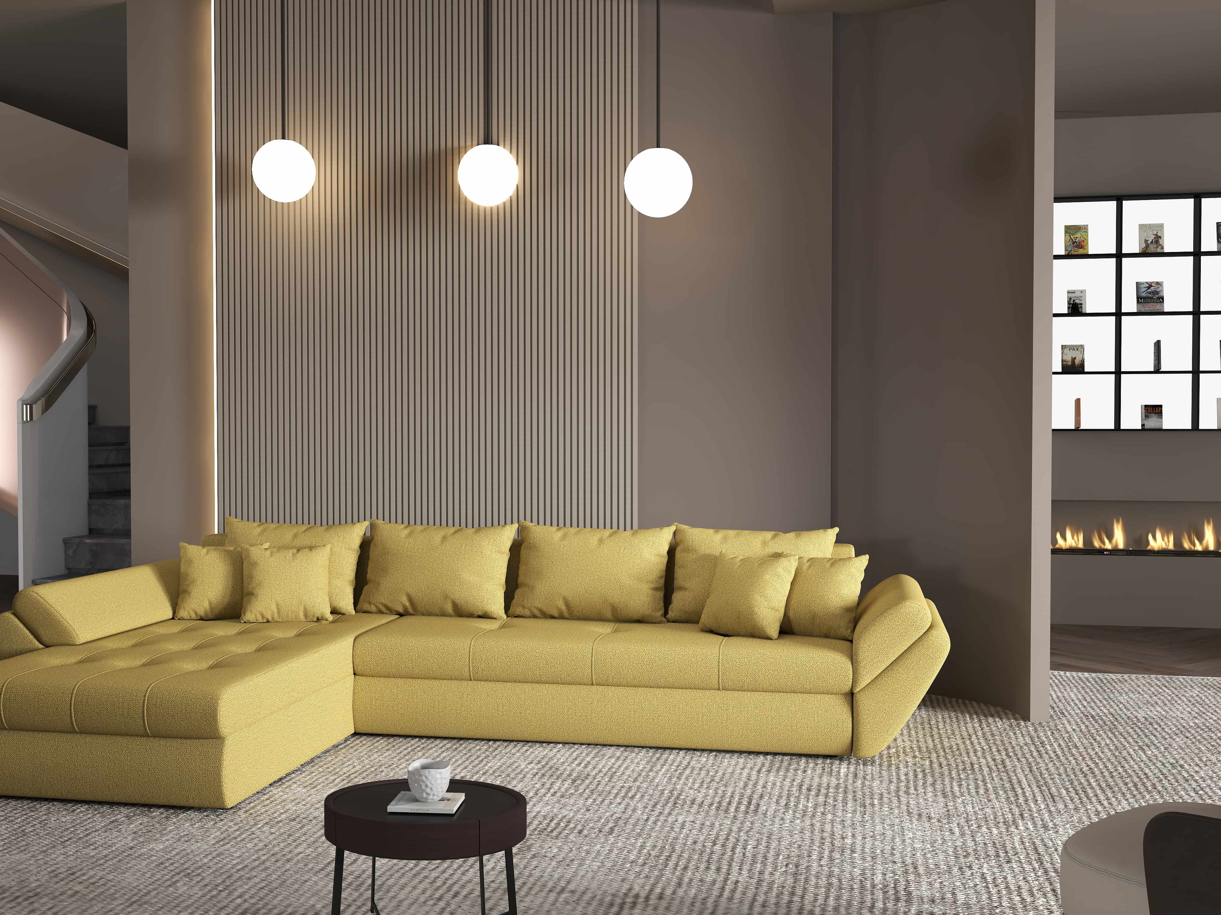 Colțar extensibil dumonde cu ladă de depozitare si sezut confortabil din spuma HR, Loana XL Enjoy Melon 335x185 cm Fabrica