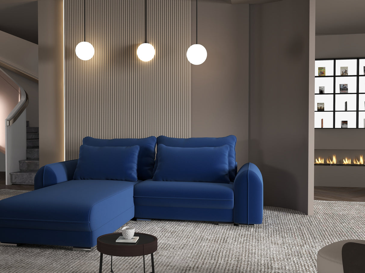 Colțar extensibil dumonde cu ladă de depozitare si sezut confortabil din spuma HR, Denver Royal Albastru 275x185 cm Fabrica