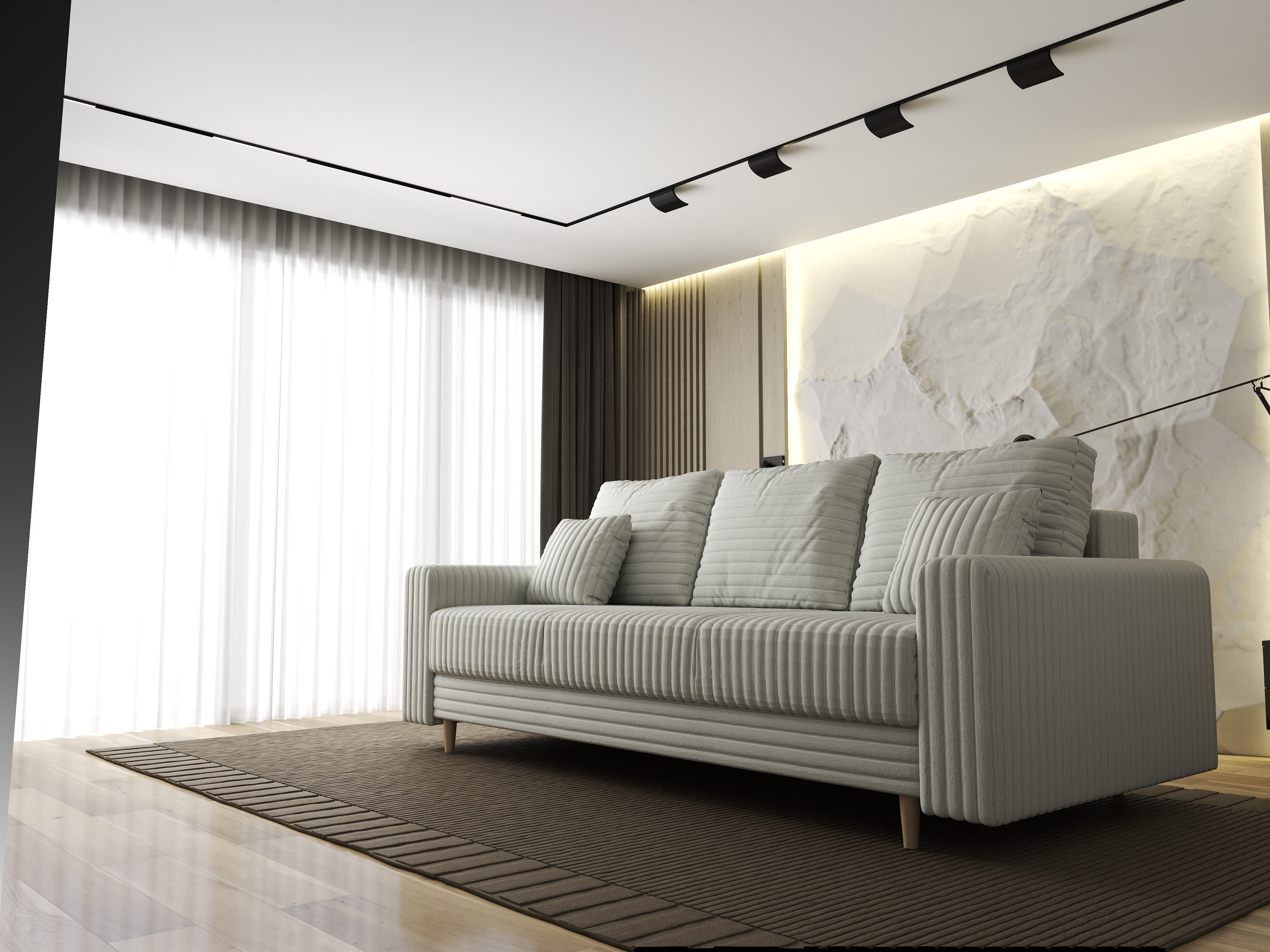 Canapea extensibilă dumonde cu ladă de depozitare si sezut confortabil din spuma HR, Kronos Ambience Ivory 210x100 cm fabrica