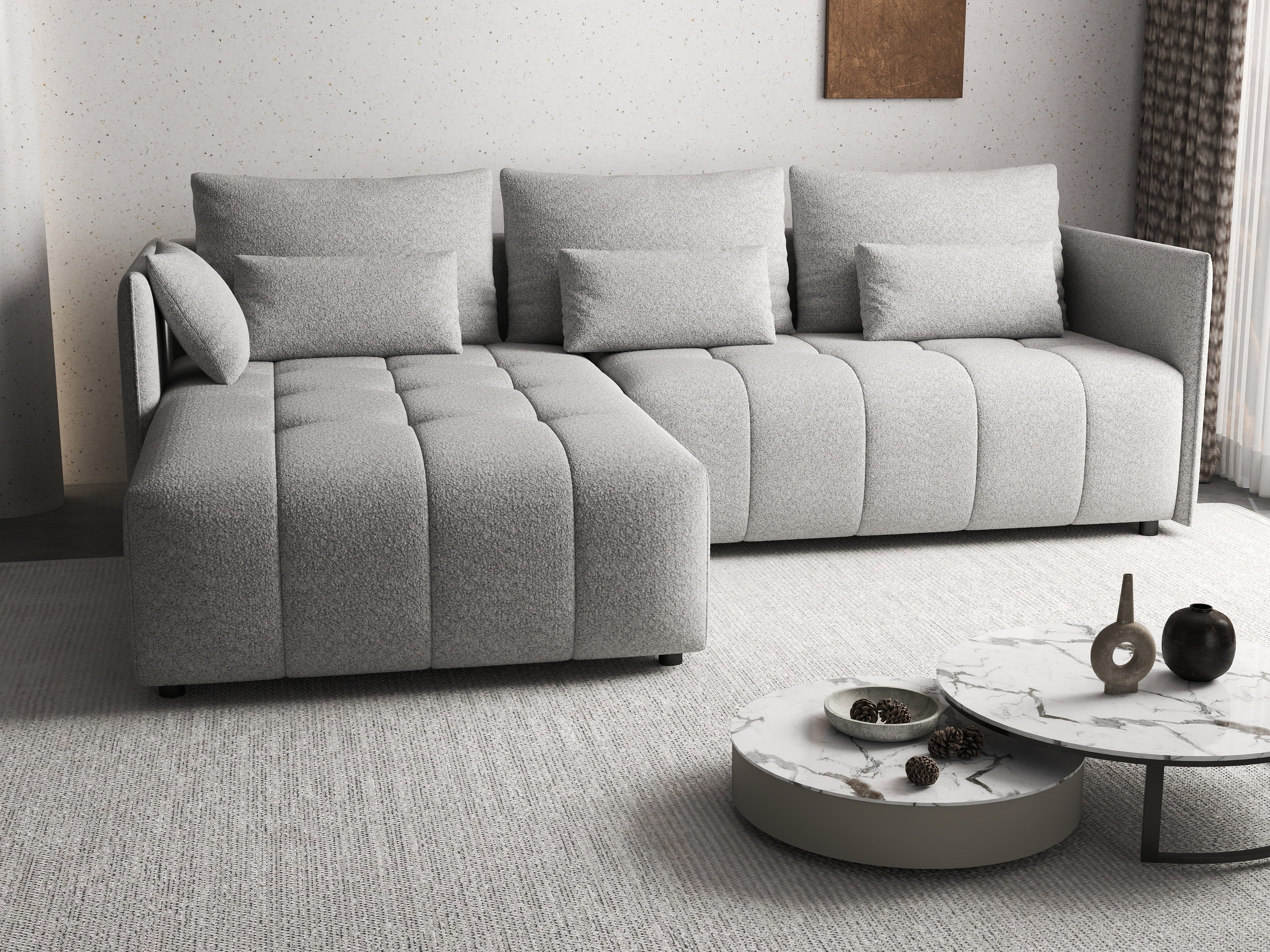 Colțar extensibil dumonde cu ladă de depozitare si sezut confortabil din spuma HR, Malta Euphoria Grey II 235x185 cm Fabrica