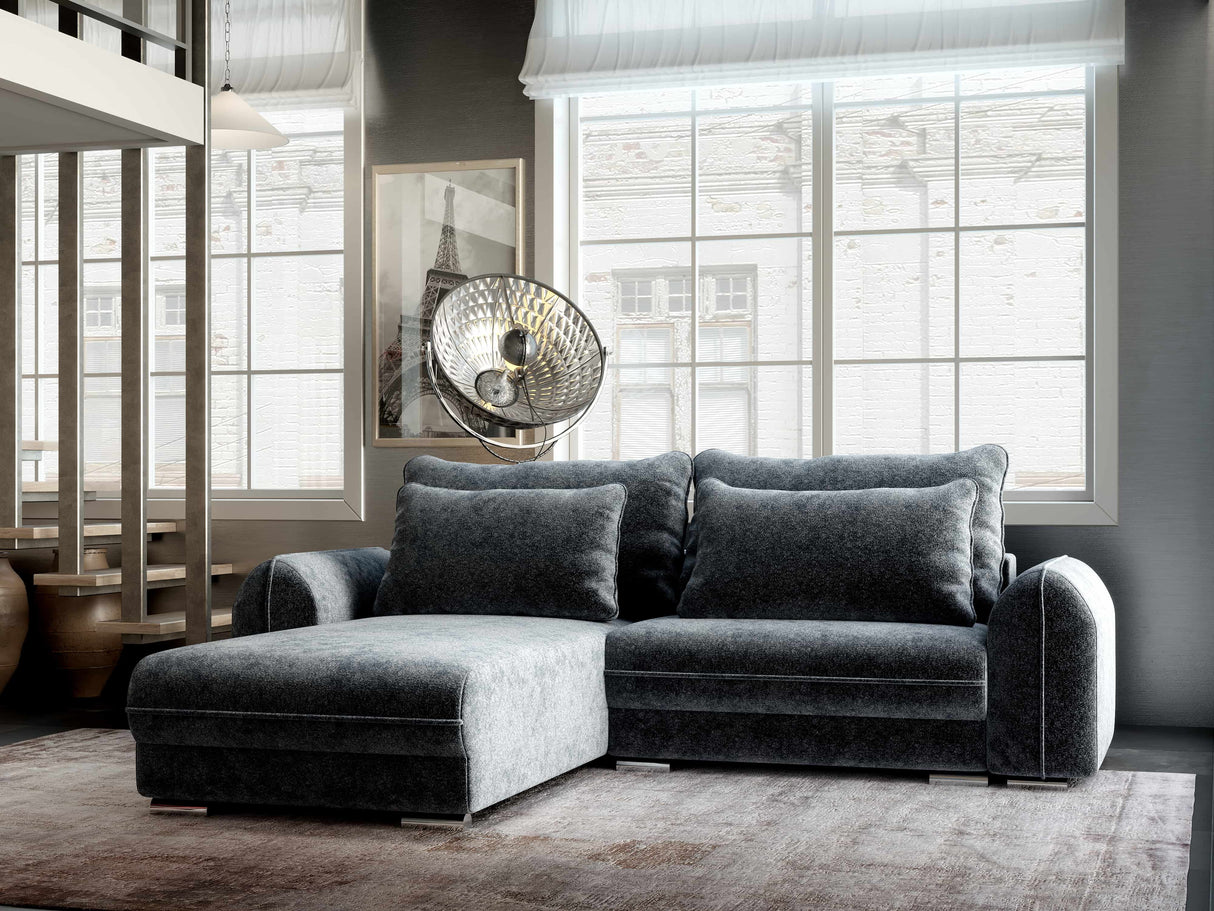 Colțar extensibil dumonde cu ladă de depozitare si sezut confortabil din spuma HR, Denver Euphoria Gri Grafit 275x185 cm Fabrica