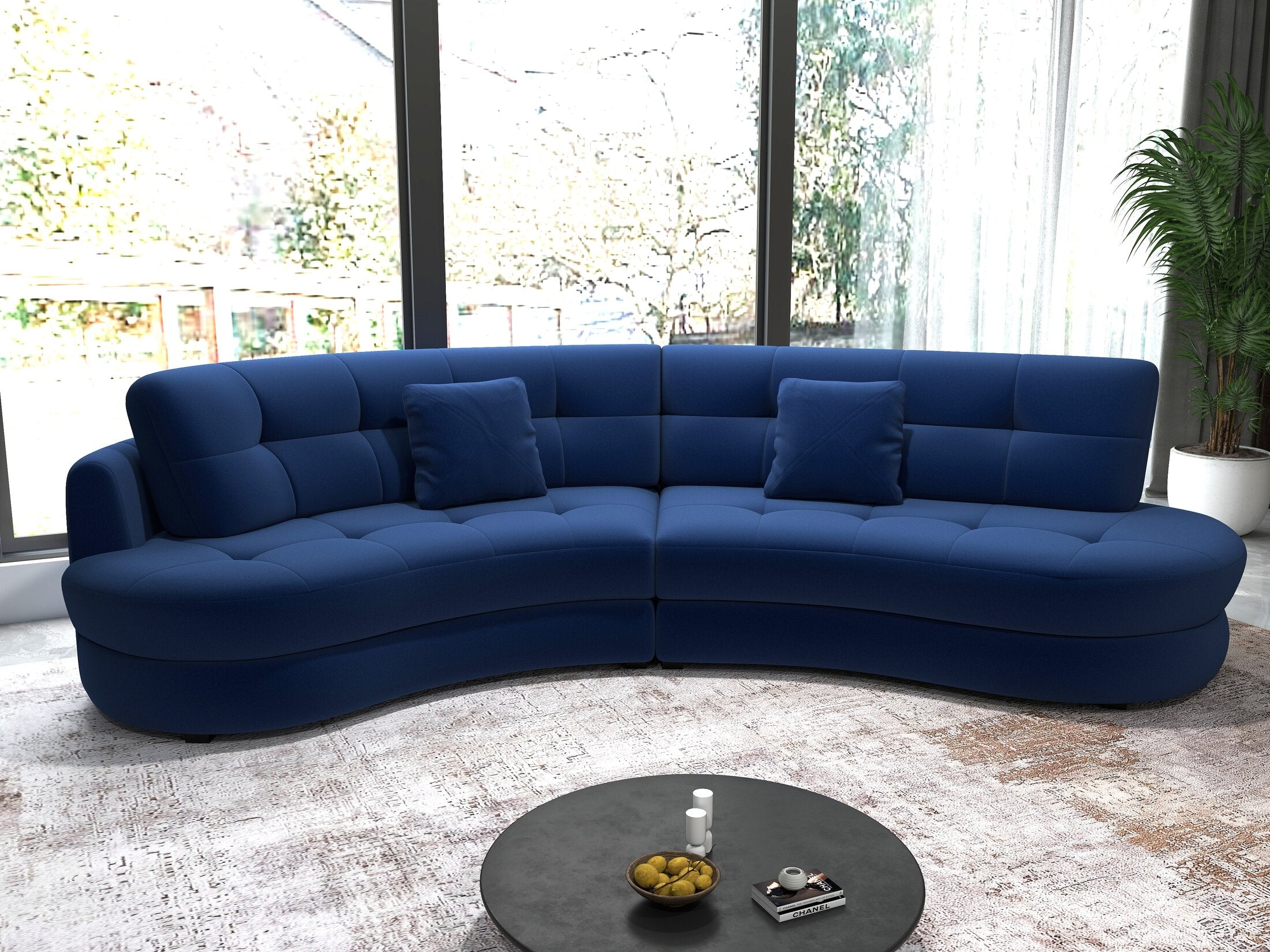 Canapea semirotunda dumonde cu șezut confortabil din spumă HR, Roma  Royal Albastru Navy 300x160 cm