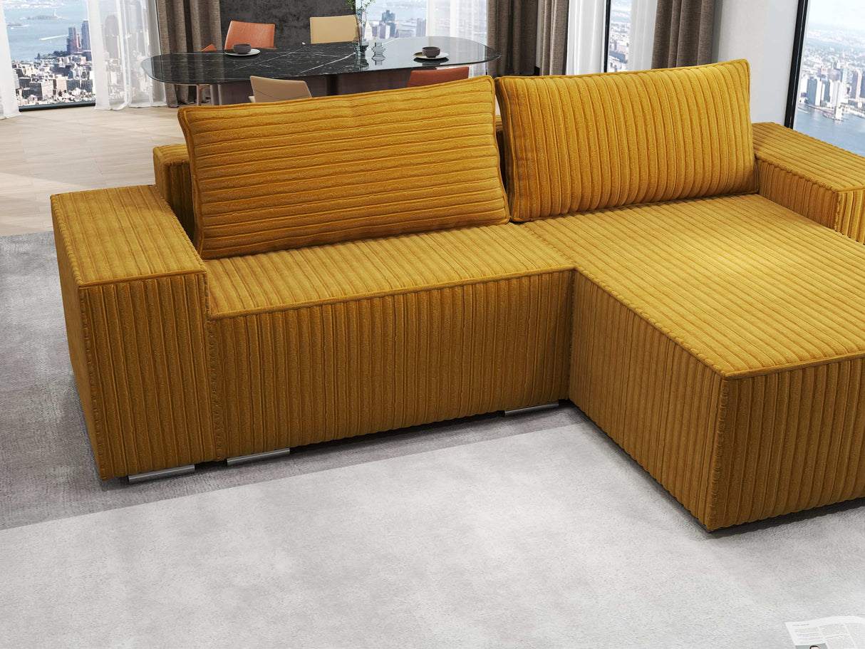 Colțar extensibil dumonde cu ladă de depozitare si sezut confortabil din spuma HR, Dream Ambience Mustar 290x185 cm II Fabrica