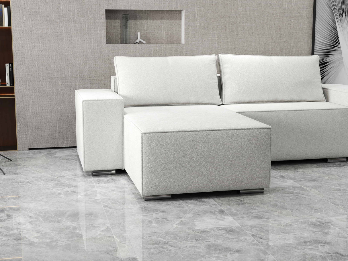 Colțar extensibil dumonde cu ladă de depozitare si sezut confortabil din spuma HR, Dream Euphoria Alb 290x185 cm Fabrica