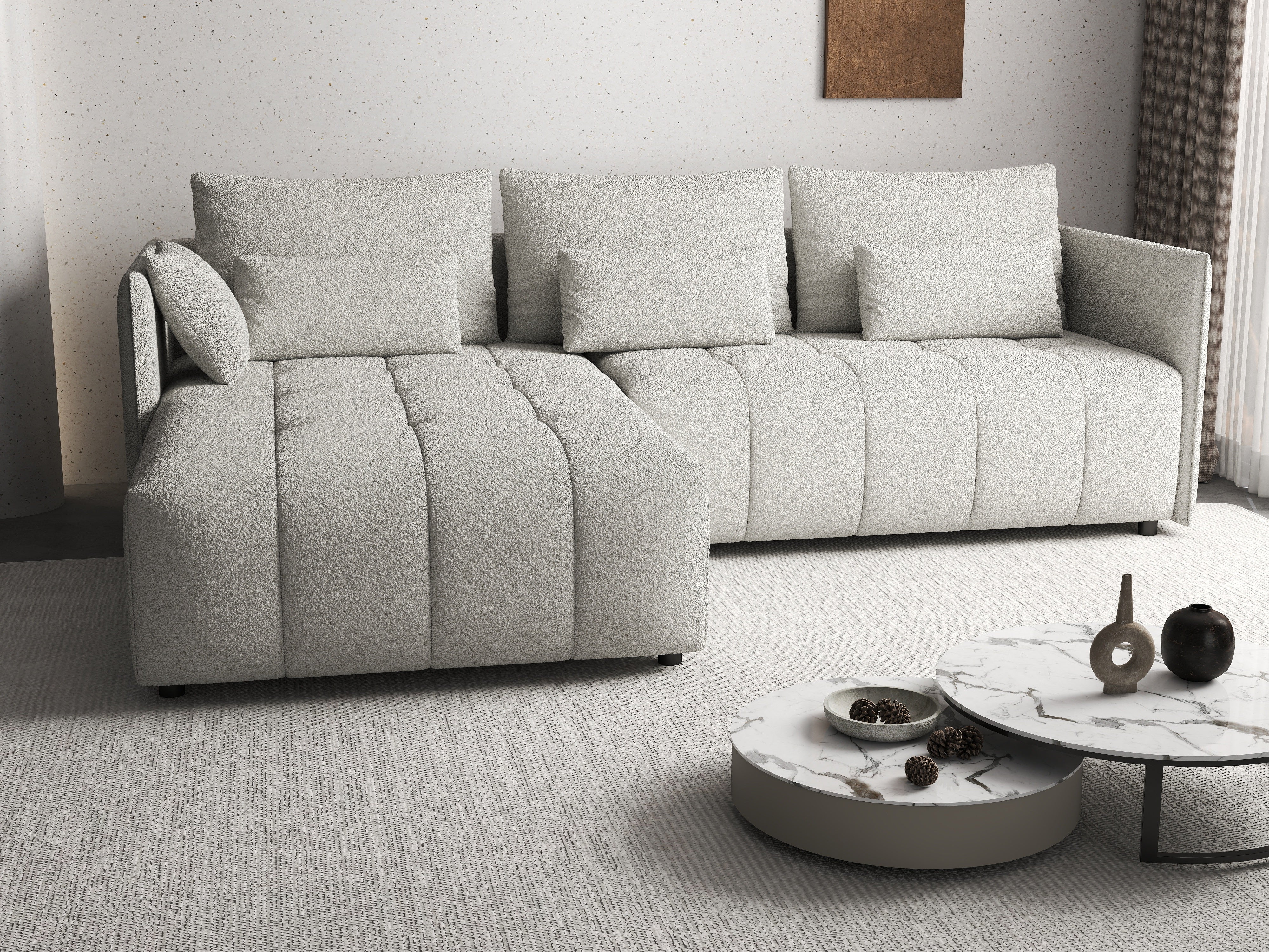 Colțar extensibil dumonde cu ladă de depozitare si sezut confortabil din spuma HR, Malta Euphoria Grey 235x185 cm Fabrica
