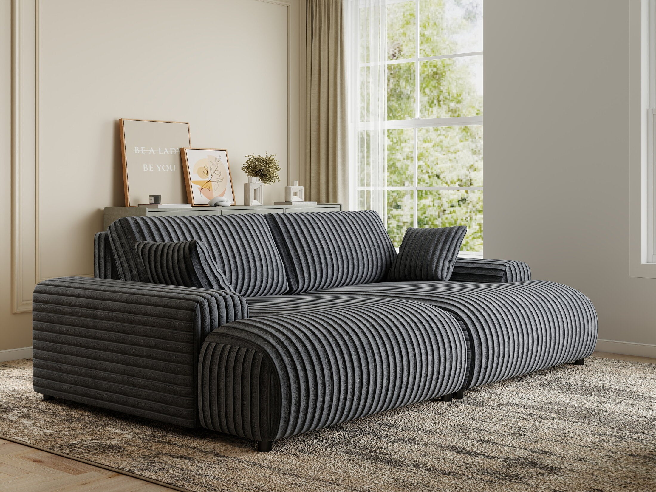 Canapea dumonde cu sezut confortabil din spuma HR, Hudson Ambience Gri 237x144 cm