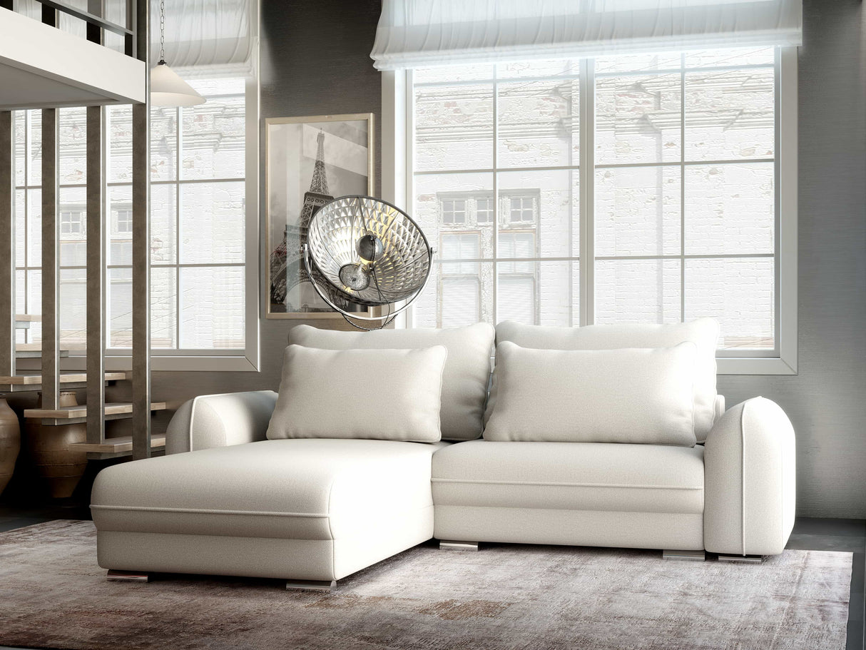 Colțar extensibil dumonde cu ladă de depozitare si sezut confortabil din spuma HR, Denver Enjoy Bej 275x185 cm Fabrica