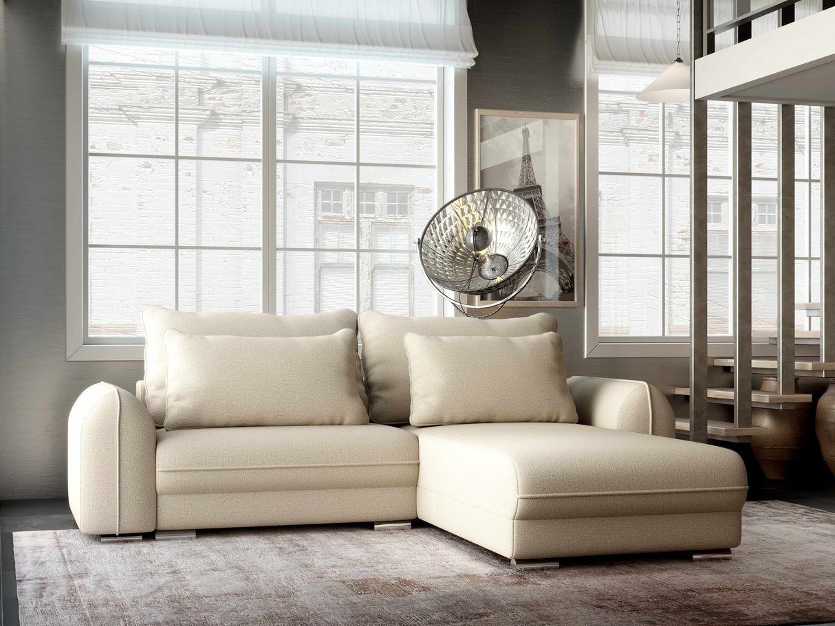 Colțar extensibil dumonde cu ladă de depozitare si sezut confortabil din spuma HR, Denver Enjoy Beige 275x185 cm II Fabrica