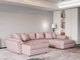 Colțar extensibil dumonde cu ladă de depozitare si sezut confortabil din spuma HR, Loana Enjoy Roz U 355x185 cm Fabrica