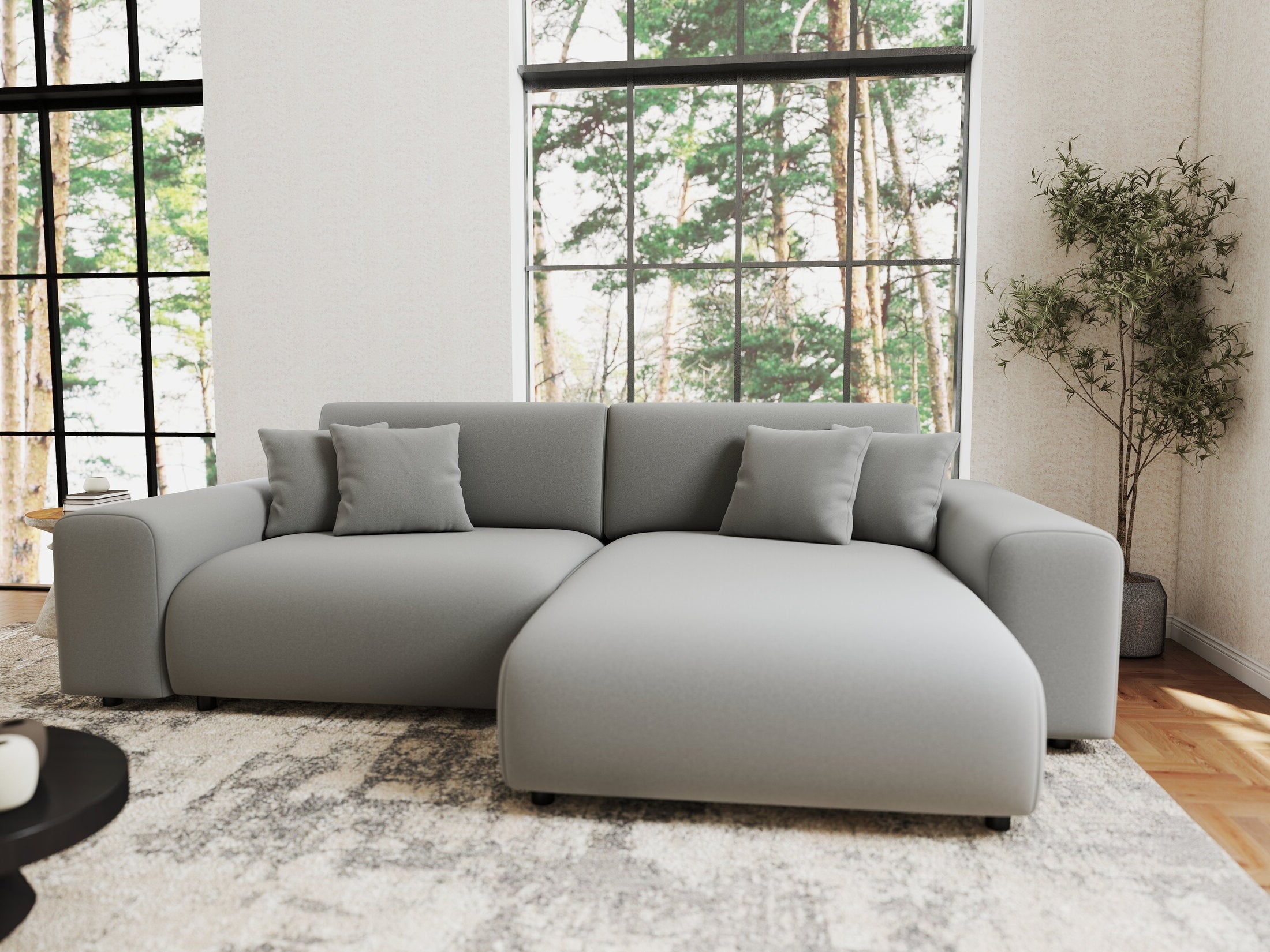 Colțar extensibil dumonde cu ladă de depozitare si sezut confortabil din spuma HR, Sarina Royal Gri 255x168 cm II