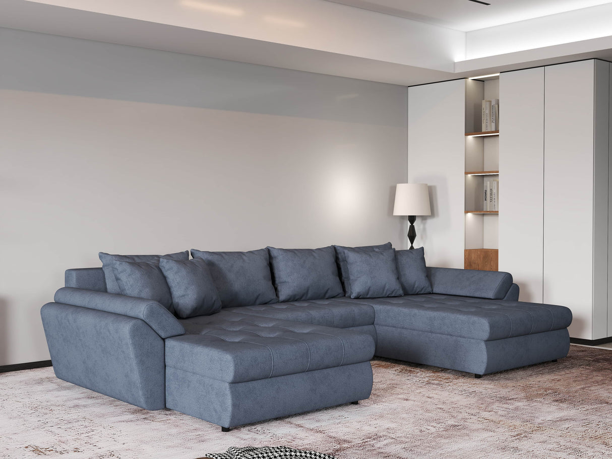 Colțar extensibil dumonde cu ladă de depozitare si sezut confortabil din spuma HR, Loana Grey U 355x185 cm Fabrica