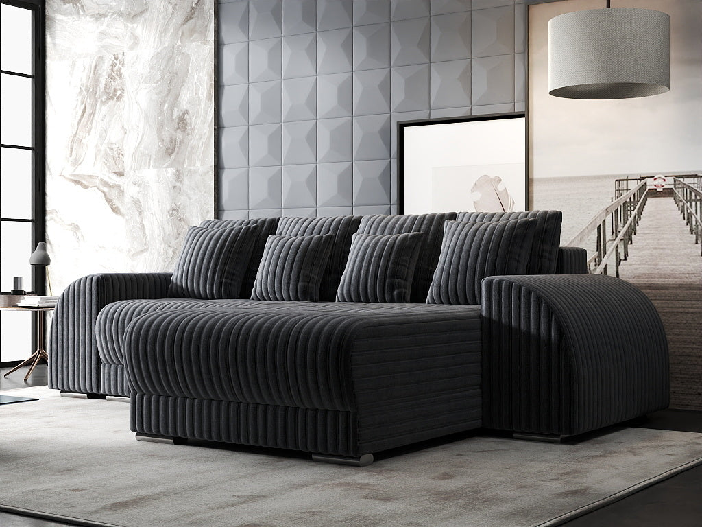 Colțar extensibil dumonde cu ladă de depozitare si sezut confortabil din spuma HR, Verona Ambience Gri II 290x185 cm Fabrica