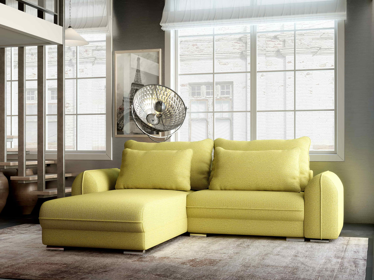 Colțar extensibil dumonde cu ladă de depozitare si sezut confortabil din spuma HR, Denver Enjoy Verde 275x185 cm Fabrica