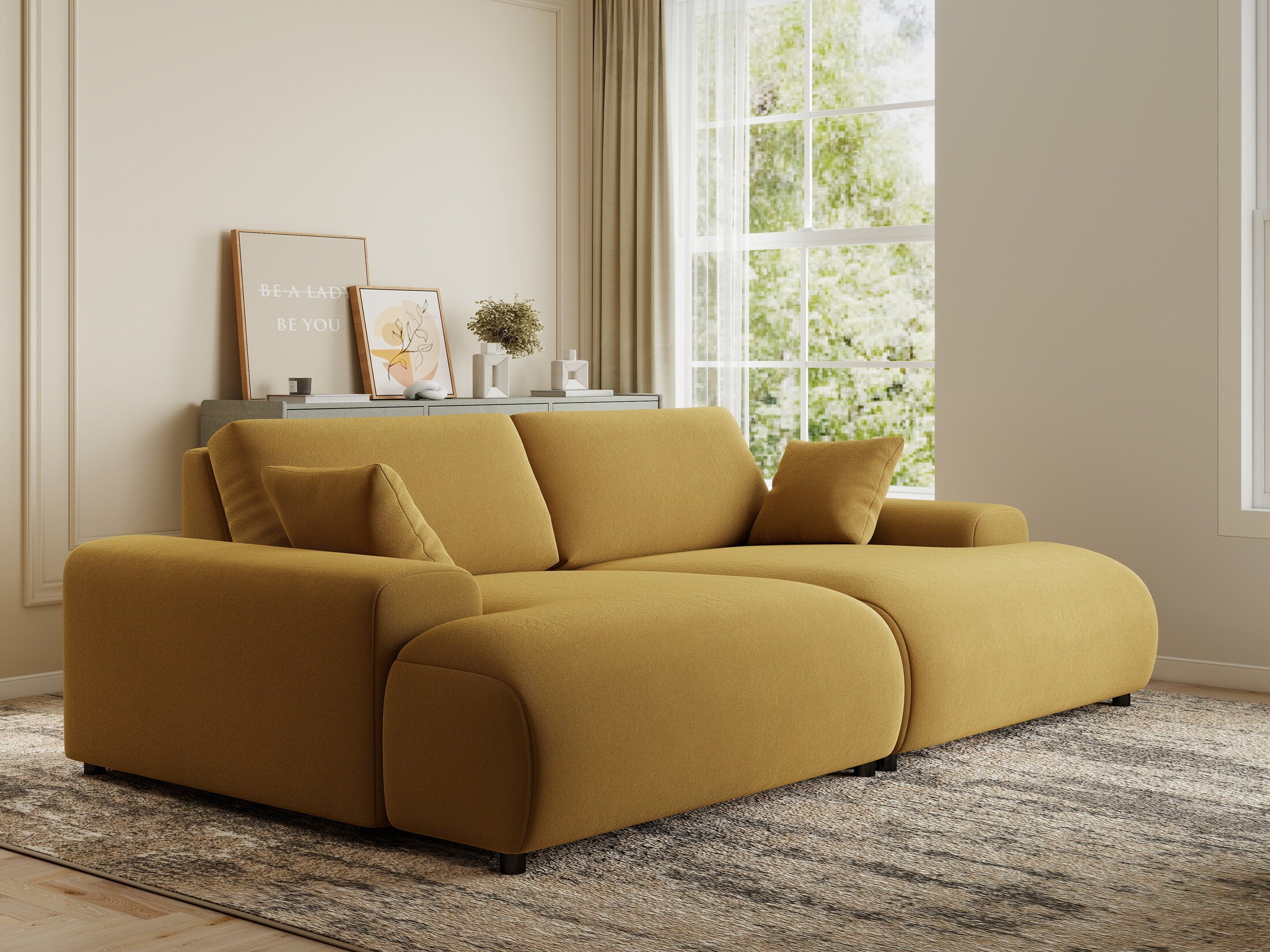 Canapea dumonde cu sezut confortabil din spuma HR, Hudson Royal Mustar 237x144 cm