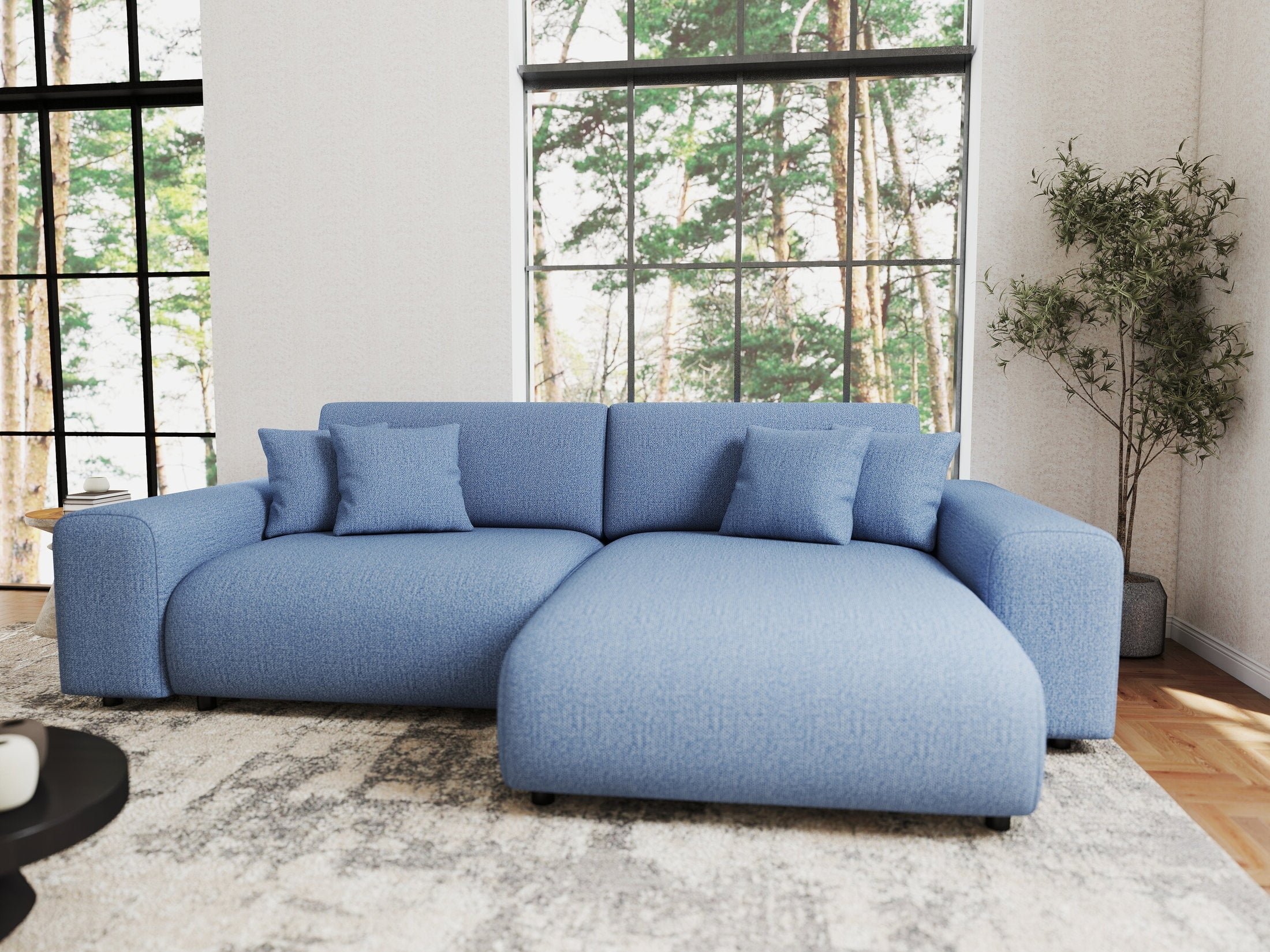 Colțar extensibil dumonde cu ladă de depozitare si sezut confortabil din spuma HR, Sarina Enjoy Albastru 255x168 cm II