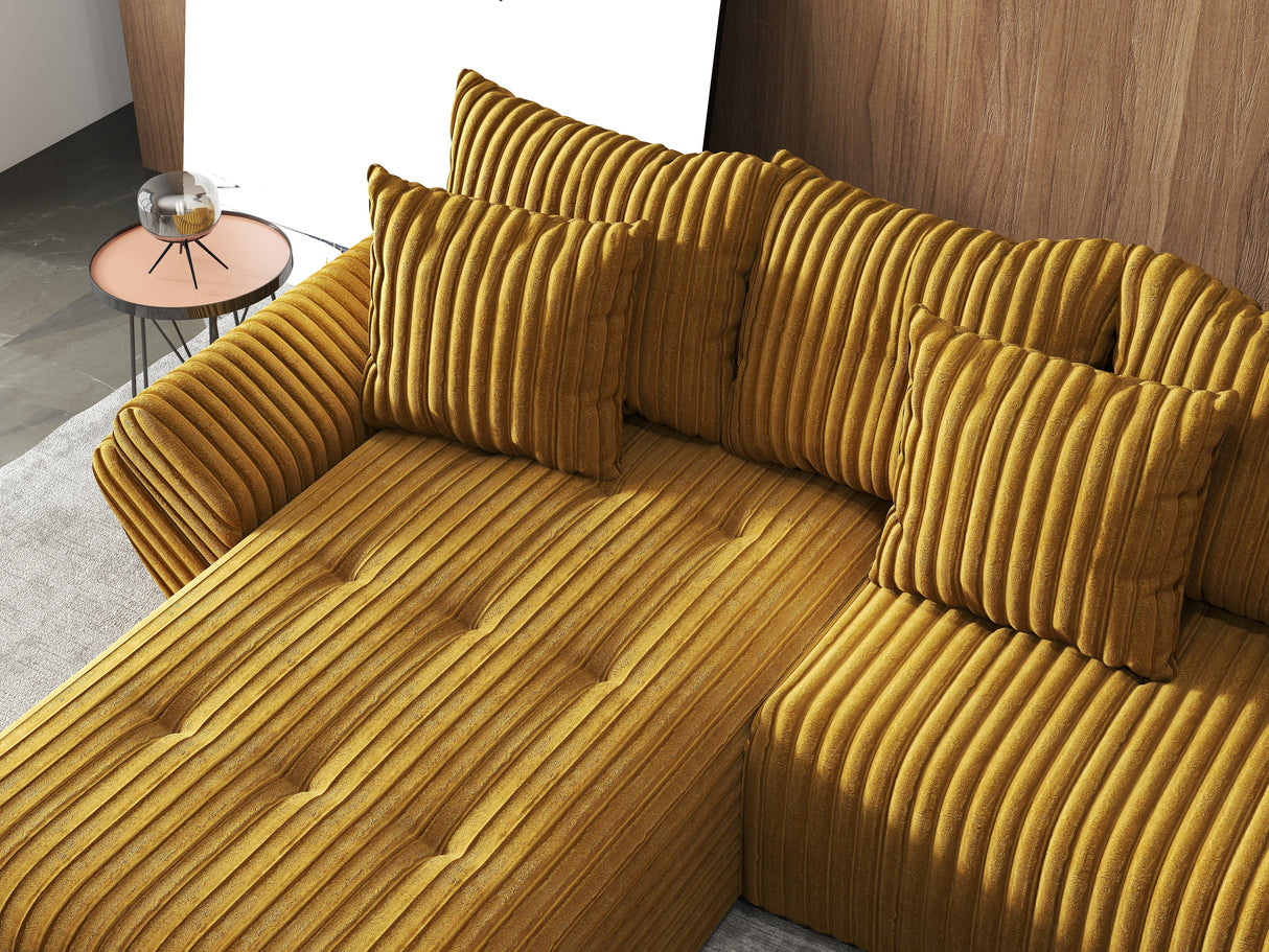 Colțar extensibil dumonde cu ladă de depozitare si sezut confortabil din spuma HR, Berlin U Mustar 380x180 cm Fabrica