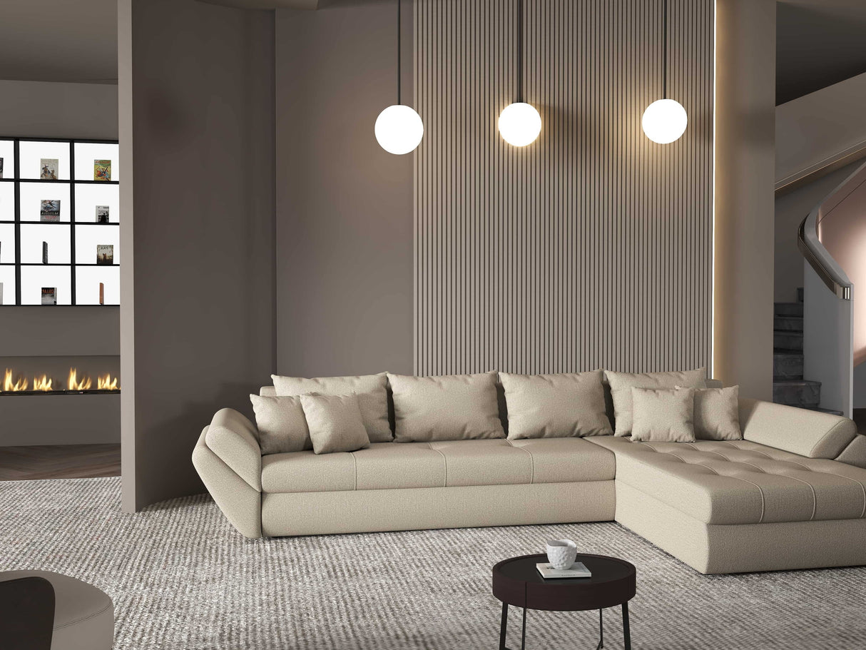 Colțar extensibil dumonde cu ladă de depozitare si sezut confortabil din spuma HR, Loana XL Enjoy Bej II 335x185 cm Fabrica
