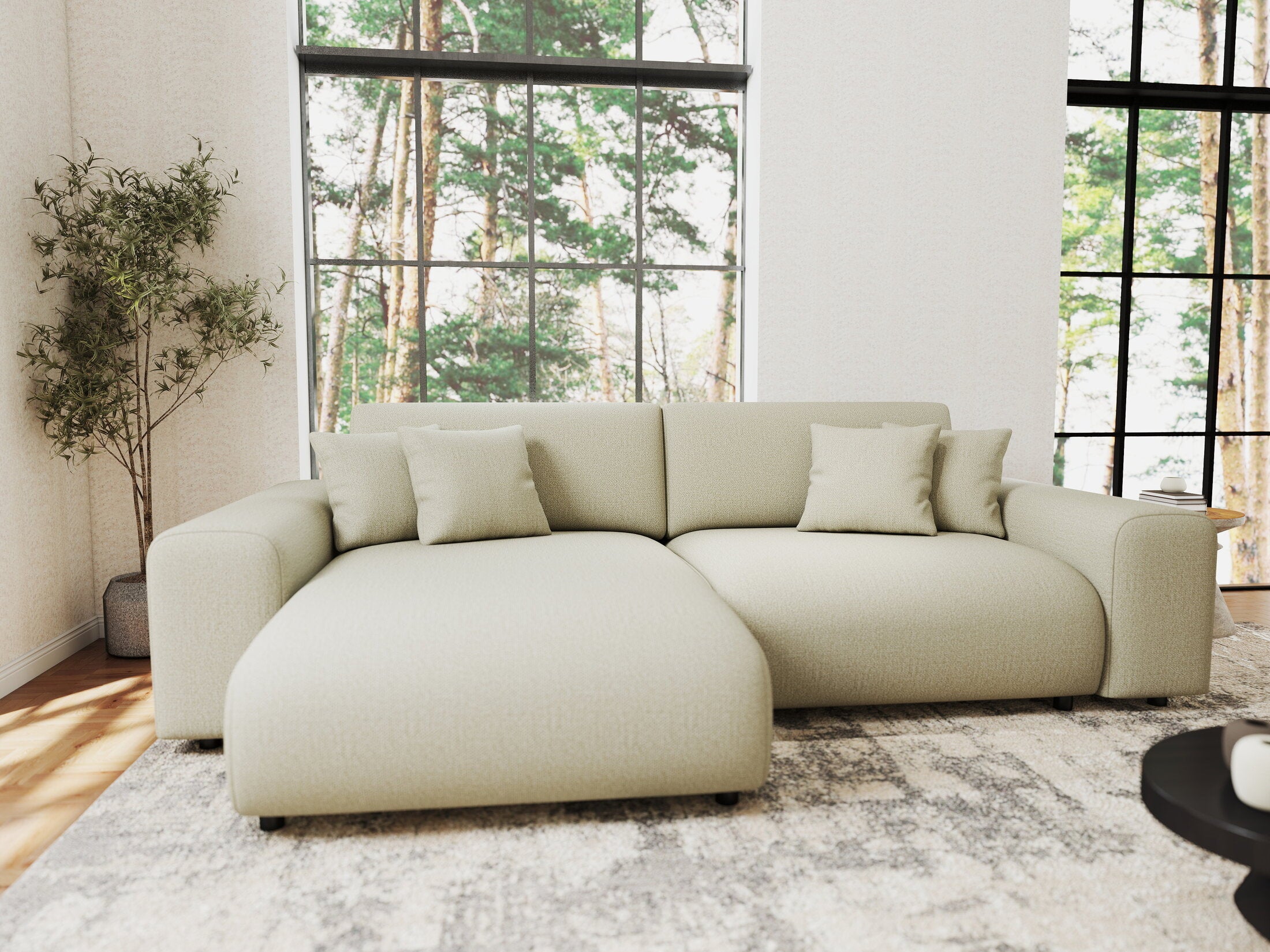 Colțar extensibil dumonde cu ladă de depozitare si sezut confortabil din spuma HR, Sarina Enjoy Bej 255x168 cm