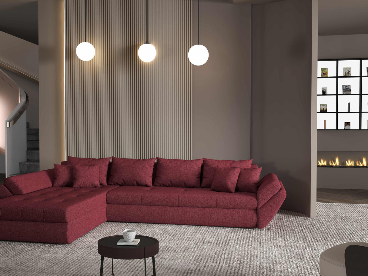 Colțar extensibil dumonde cu ladă de depozitare si sezut confortabil din spuma HR, Loana XL Enjoy Rosu 335x185 cm Fabrica
