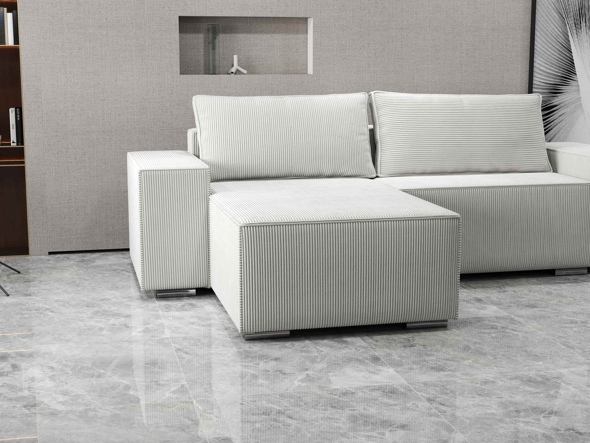 Colțar extensibil dumonde cu ladă de depozitare si sezut confortabil din spuma HR, Dream Zoom Gri 290x185 cm Fabrica
