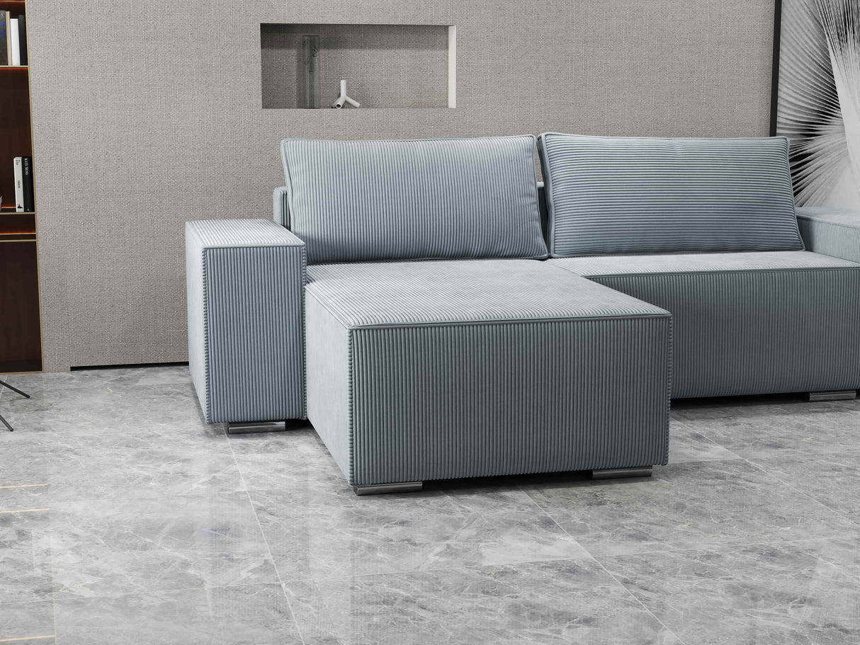 Colțar extensibil dumonde cu ladă de depozitare si sezut confortabil din spuma HR, Dream Zoom Gri Mint 290x185 cm Fabrica