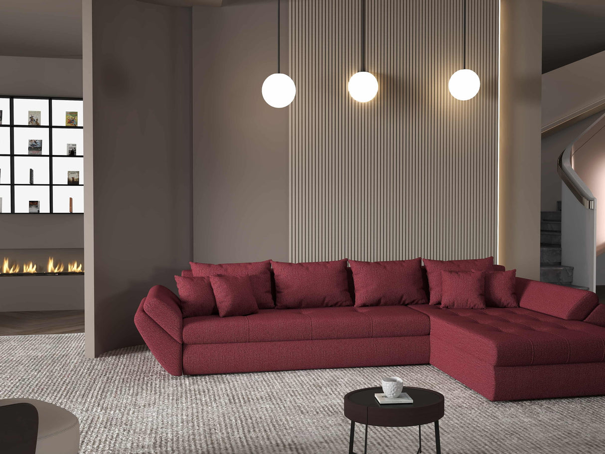 Colțar extensibil dumonde cu ladă de depozitare si sezut confortabil din spuma HR, Loana XL Enjoy Rosu II 335x185 cm Fabrica