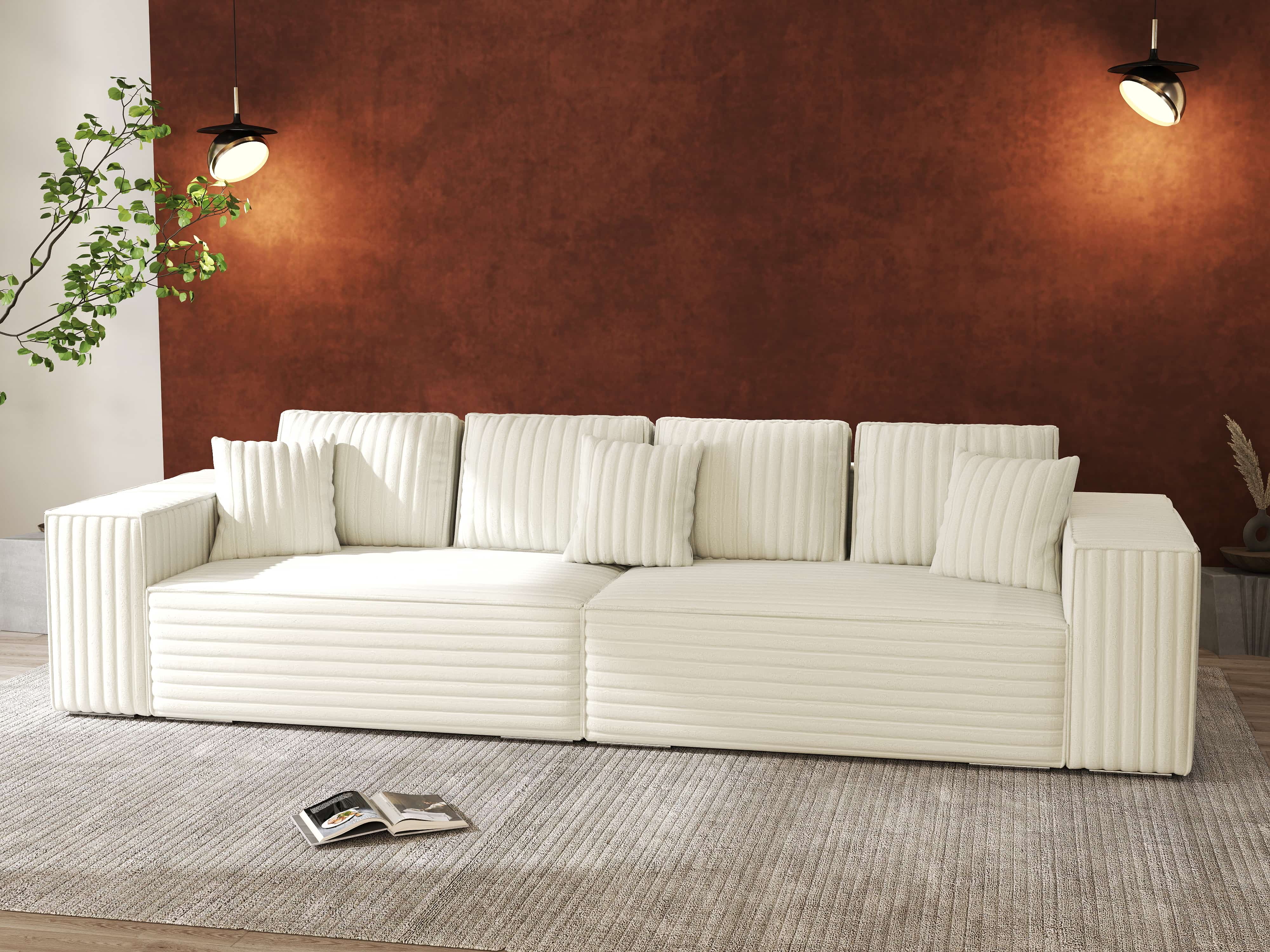 Canapea extensibilă dumonde cu ladă de depozitare si sezut confortabil din spuma HR, Dream Ambience Ivory 310x100 cm Fabrica