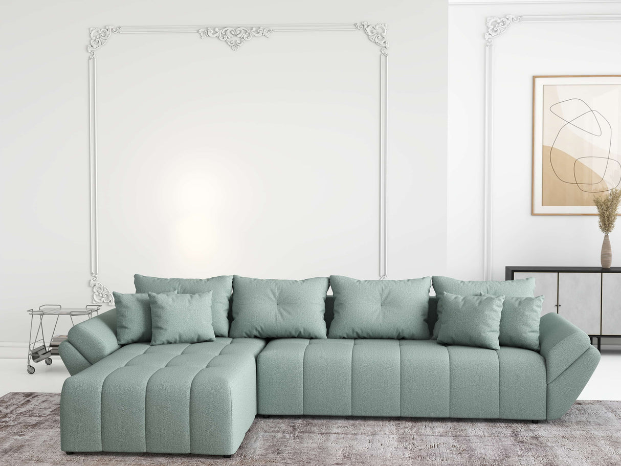 Colțar extensibil dumonde cu ladă de depozitare si sezut confortabil din spuma HR, Berlin XL Enjoy Lux Mint 350x185 cm Fabrica